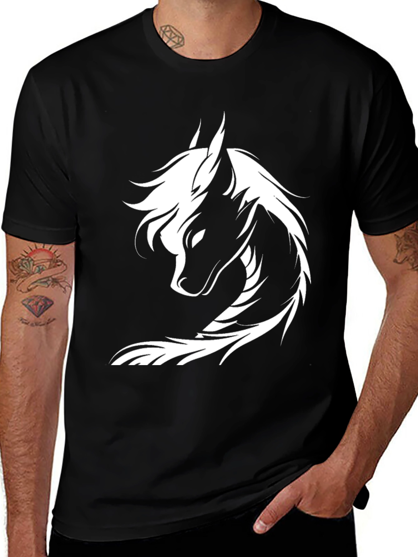 Variant 12 of Black T-Shirt with White Dragon Graphic