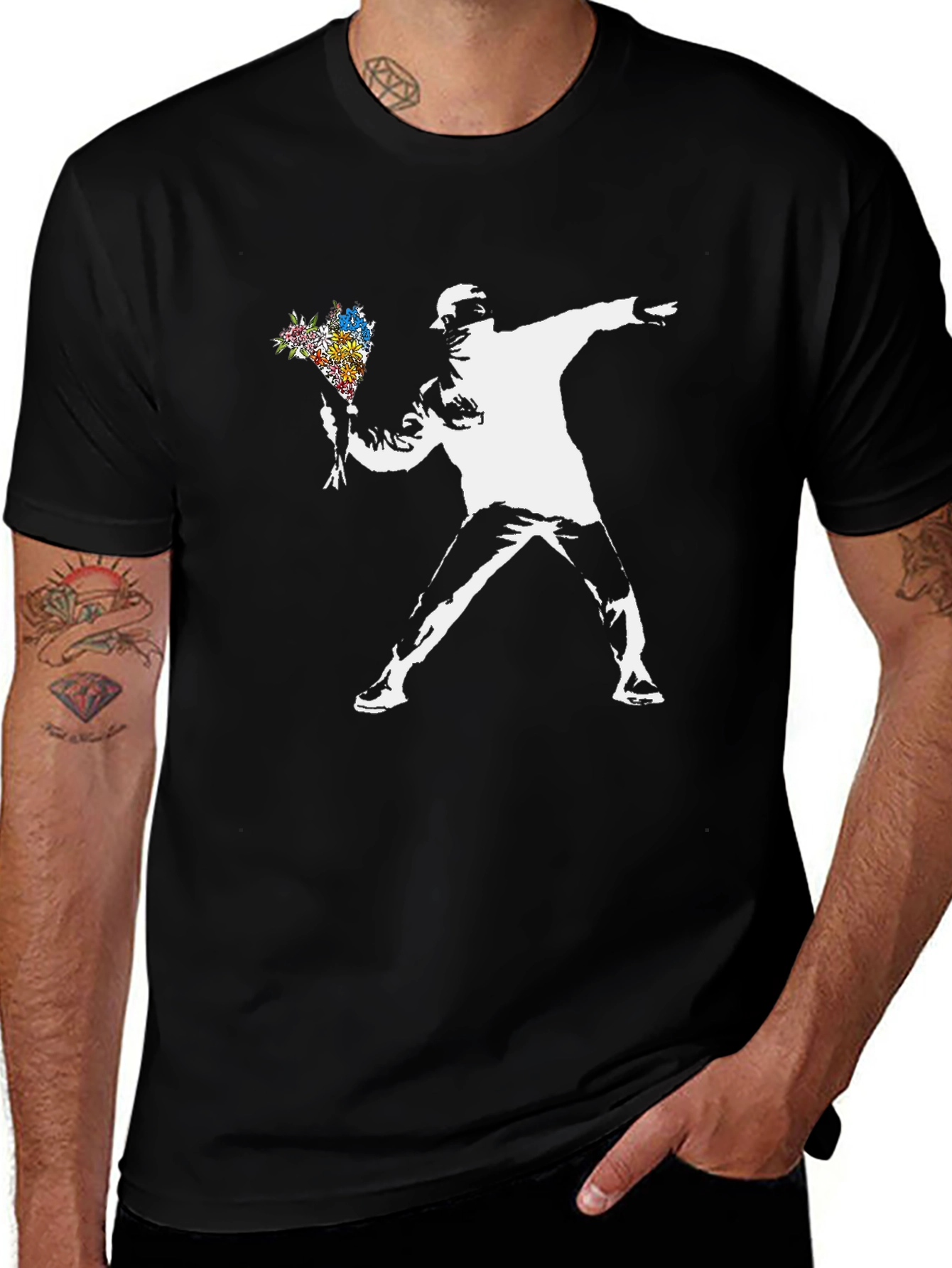 Banksy Flower Thrower T-Shirt - Black