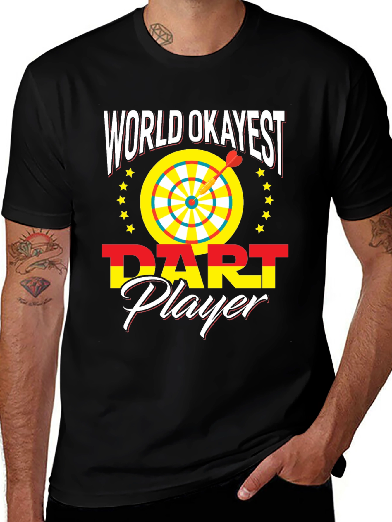 World Okayest Dart Player T-Shirt Novelty Graphic Tee