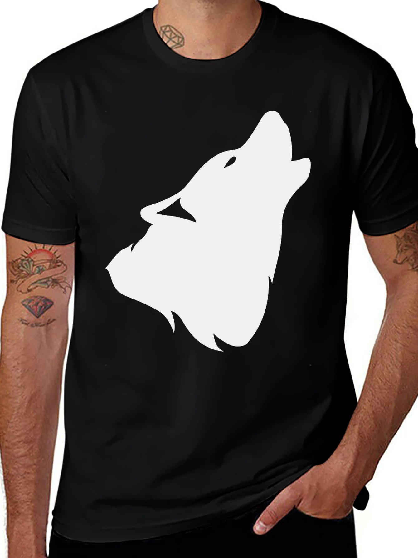 Variant 20 of Black T-Shirt with White Wolf Graphic