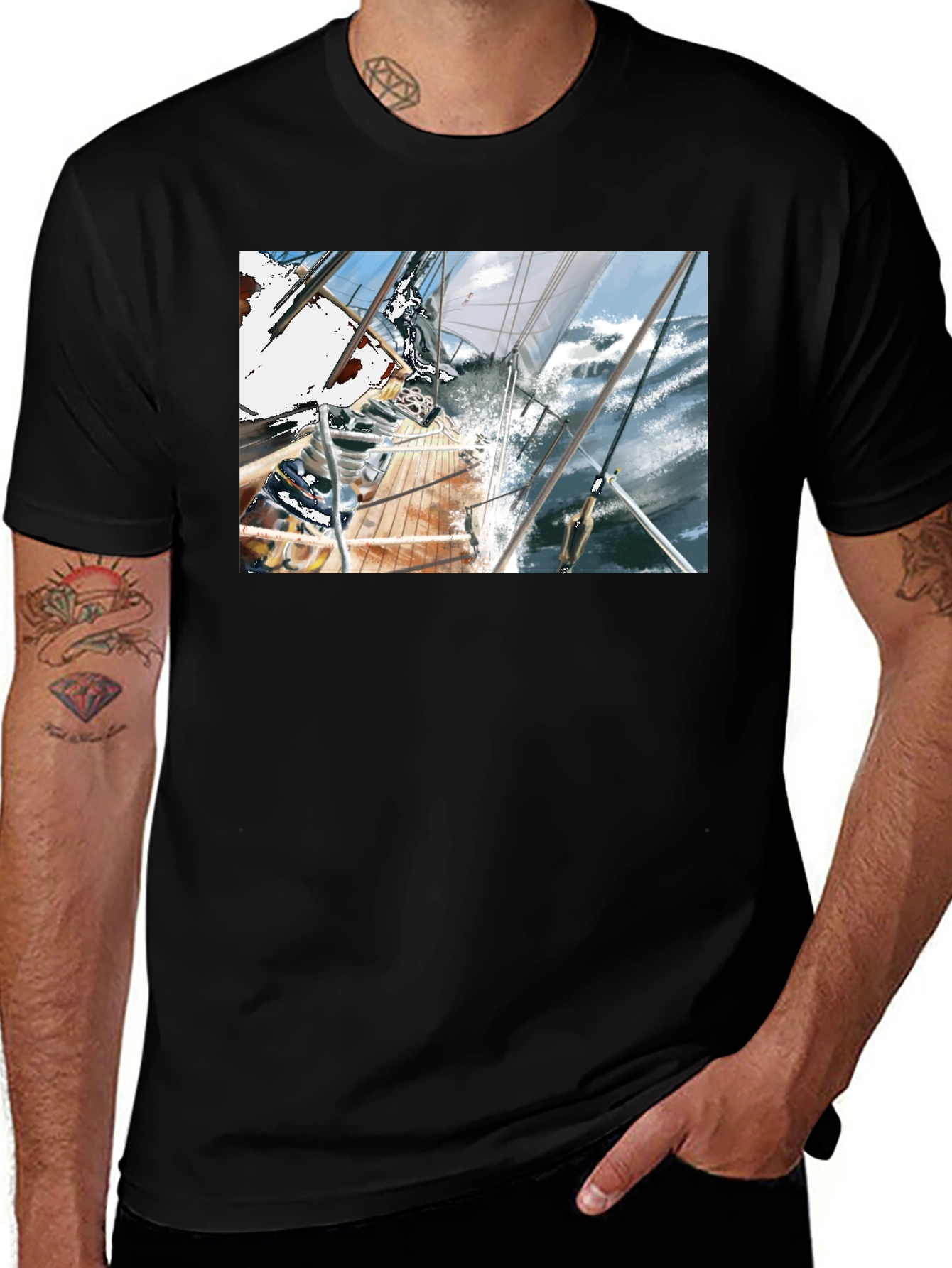 Variant 7 of Sailboat Graphic Tee - Black Cotton