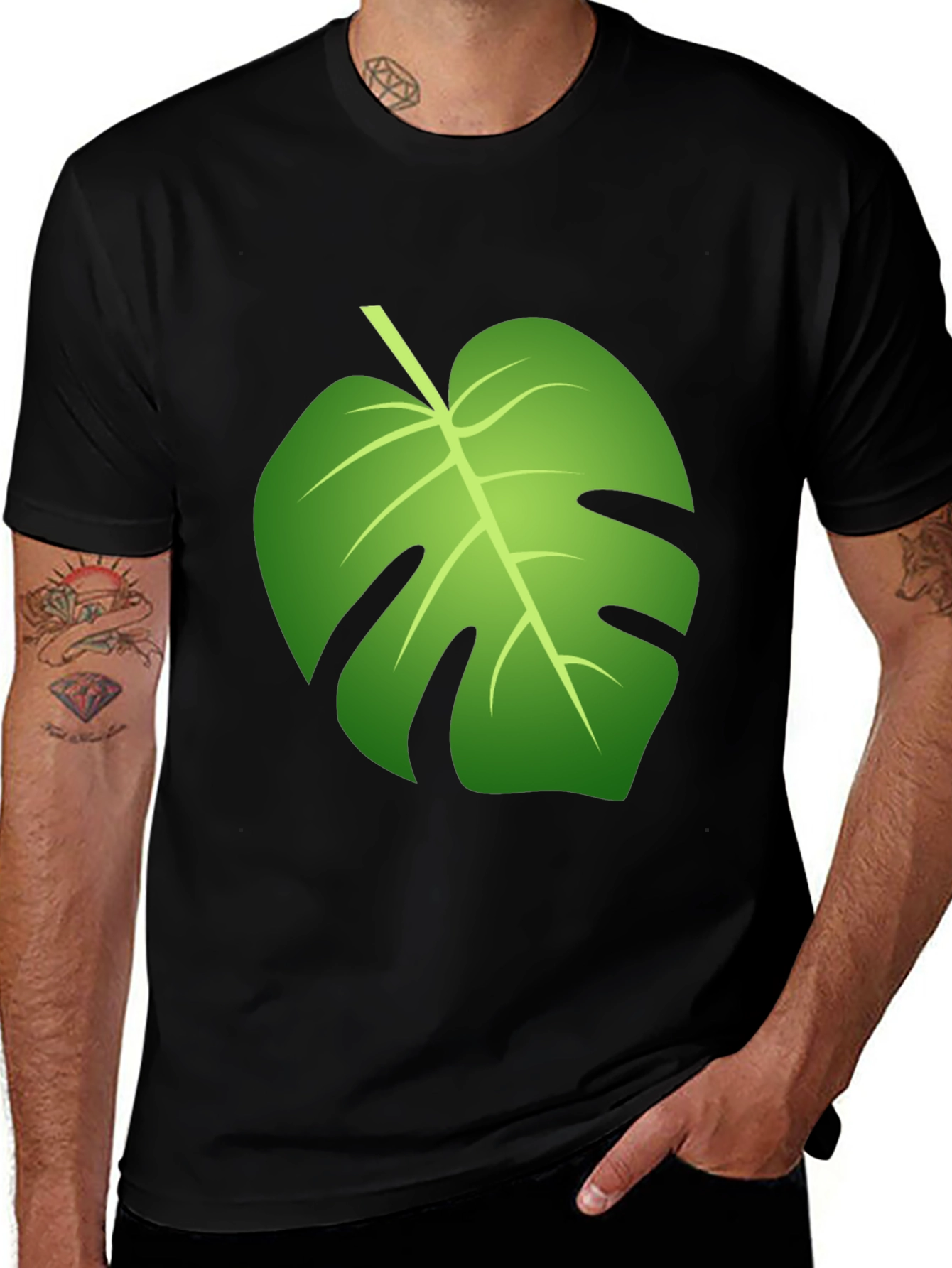 Variant 24 of Tropical Monstera Leaf Graphic Black T-Shirt