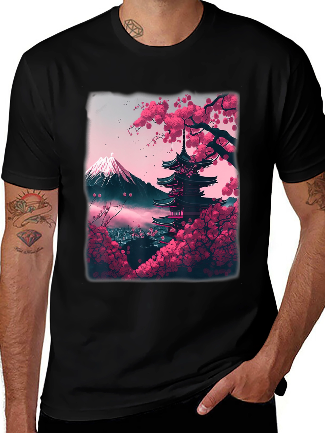 Variant 7 of Cherry Blossom Pagoda Graphic Tee