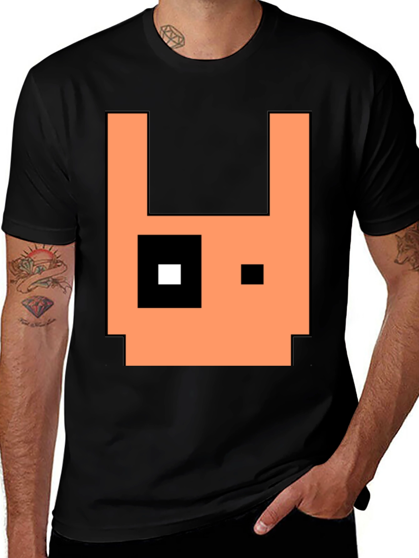 Variant 3 of Pixel Art Rabbit Graphic Tee - Black Cotton