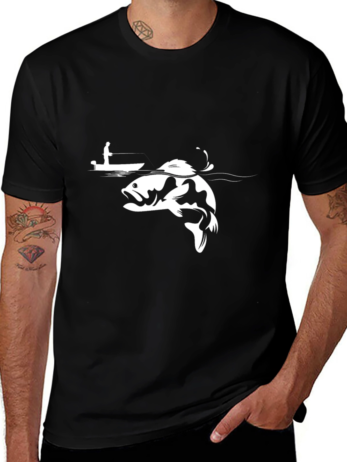 Bass Fishing T-Shirt - Black Cotton Tee