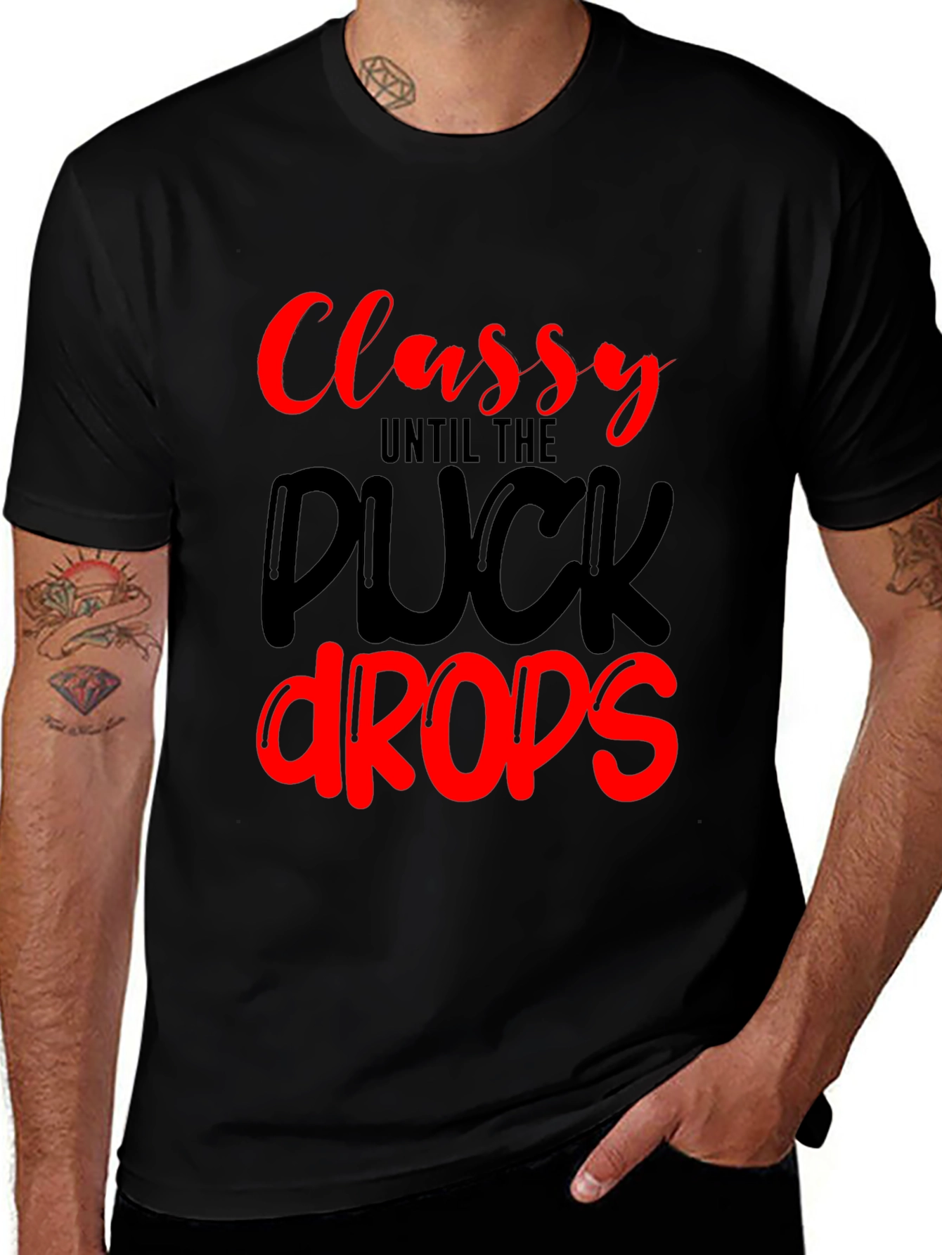 Variant 24 of Classy Until The Puck Drops Black Graphic Tee