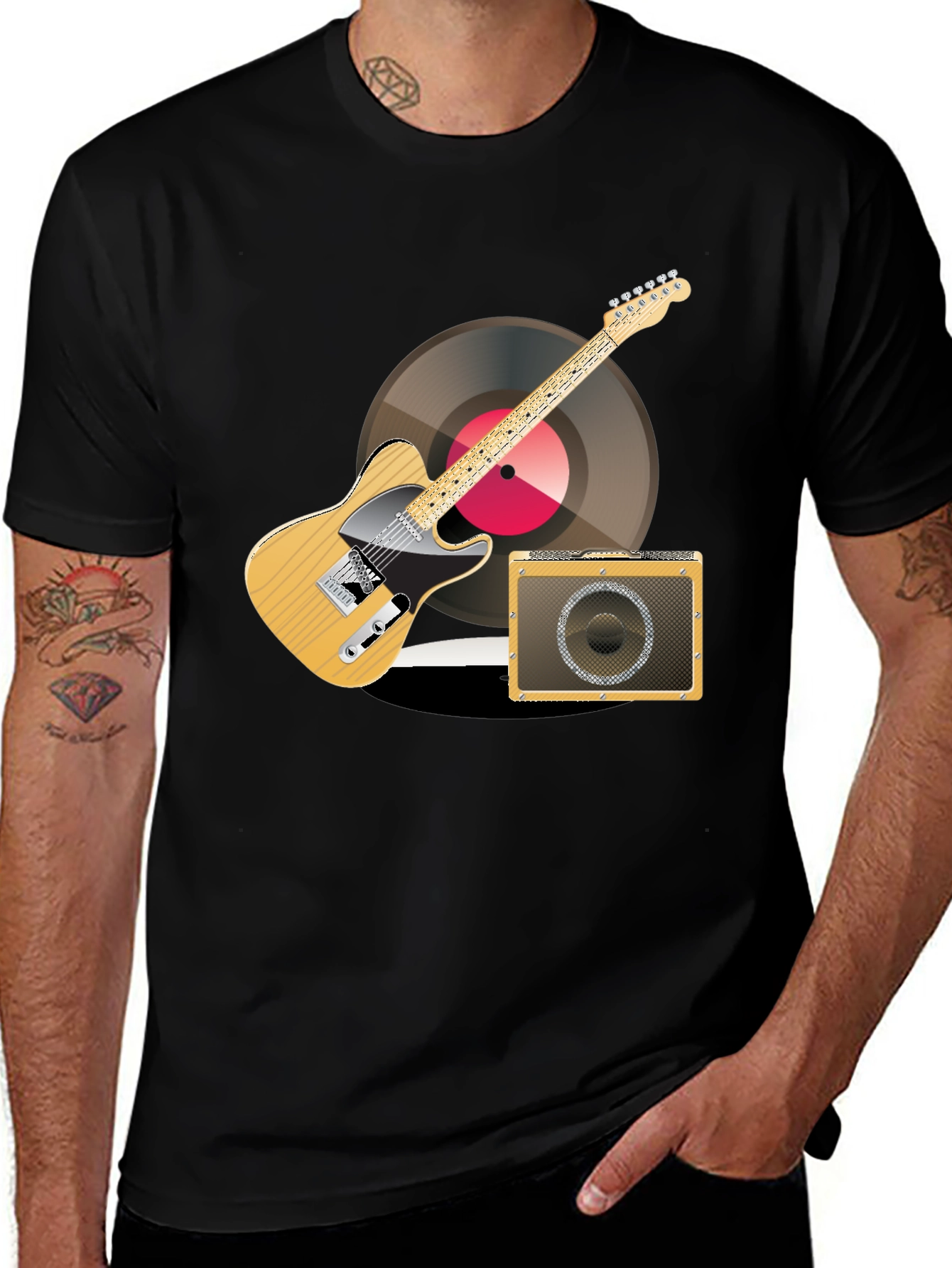 Variant 30 of Guitar & Vinyl Graphic Tee - Music Lover's T-Shirt