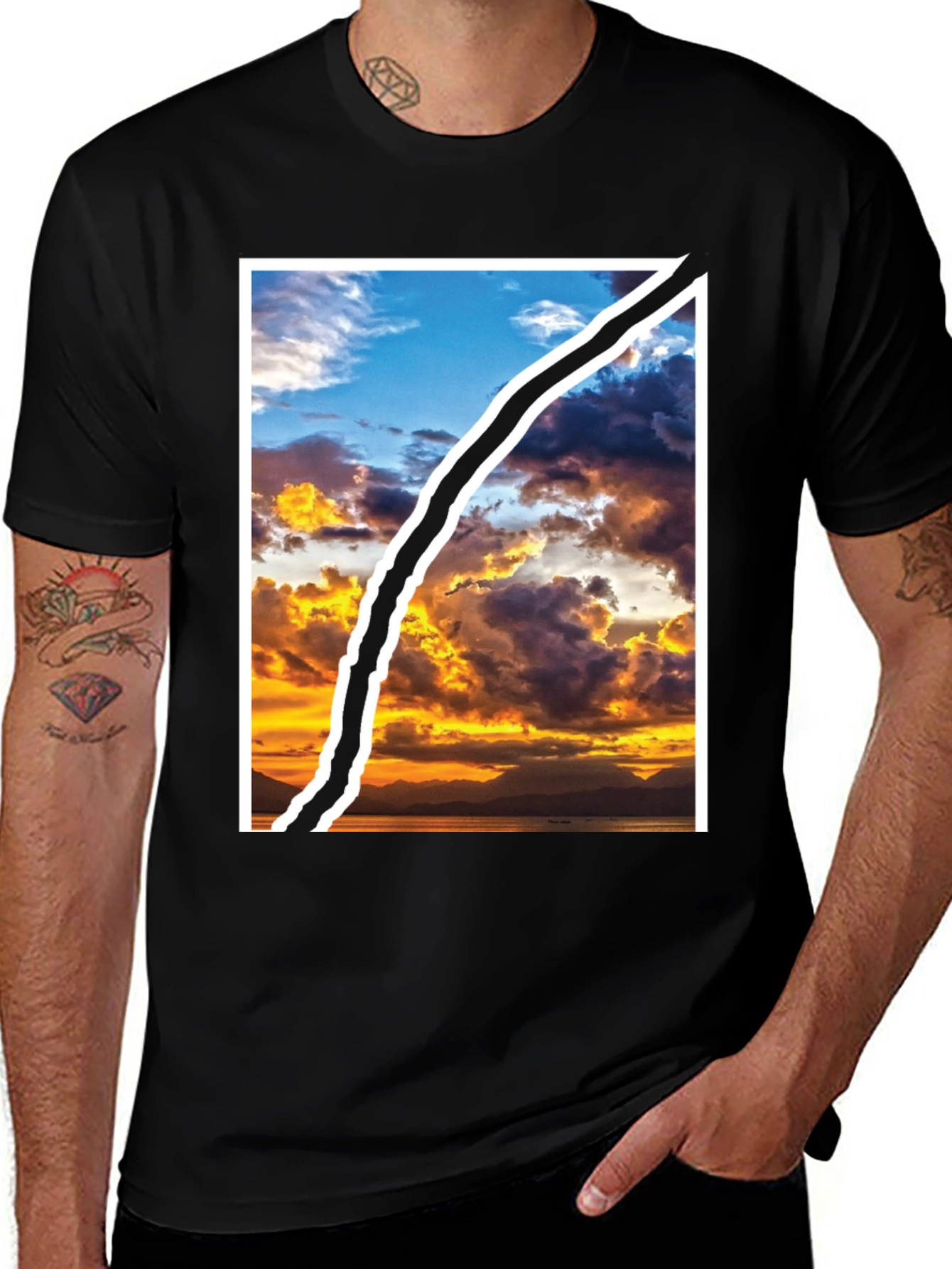 Sunset Sky Graphic Tee - Unique Ripped Design