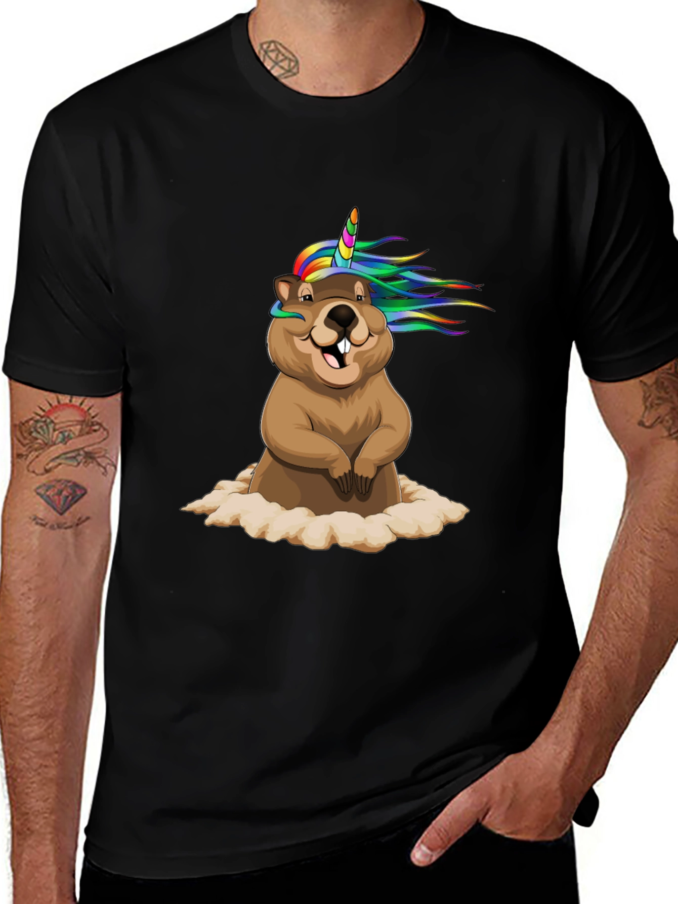 Variant 6 of Unicorn Groundhog T-Shirt: Whimsical Graphic Tee