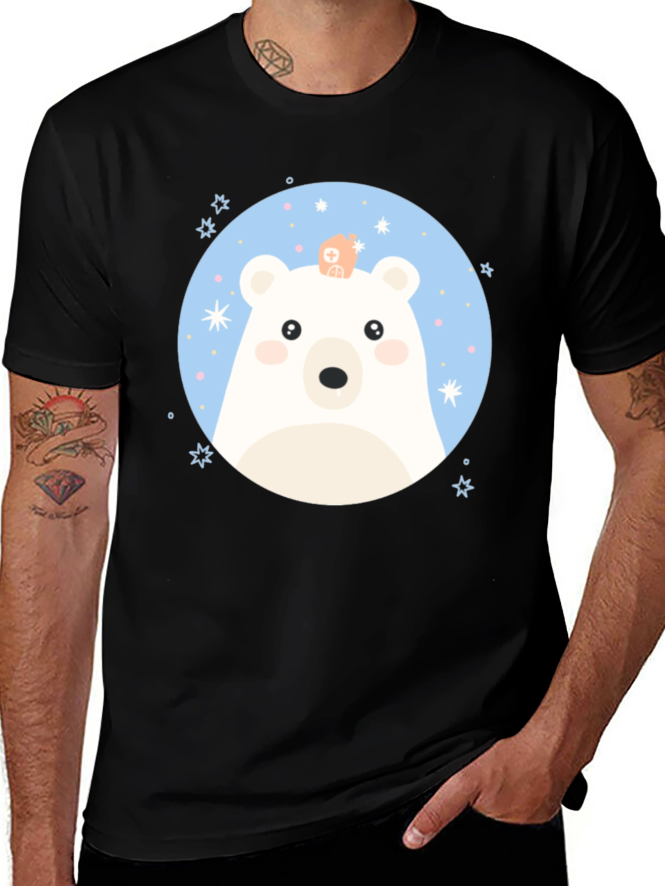 Variant 3 of Cute Polar Bear Graphic Black T-Shirt