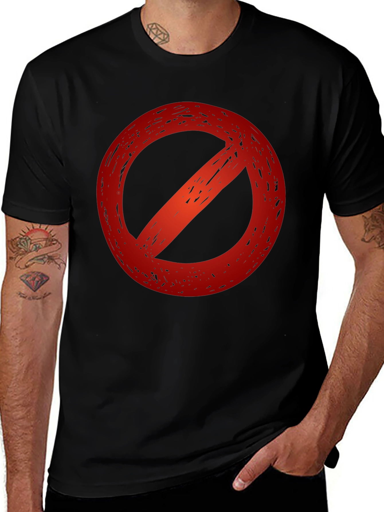 Variant 12 of Black T-Shirt with a Red Prohibition Symbol