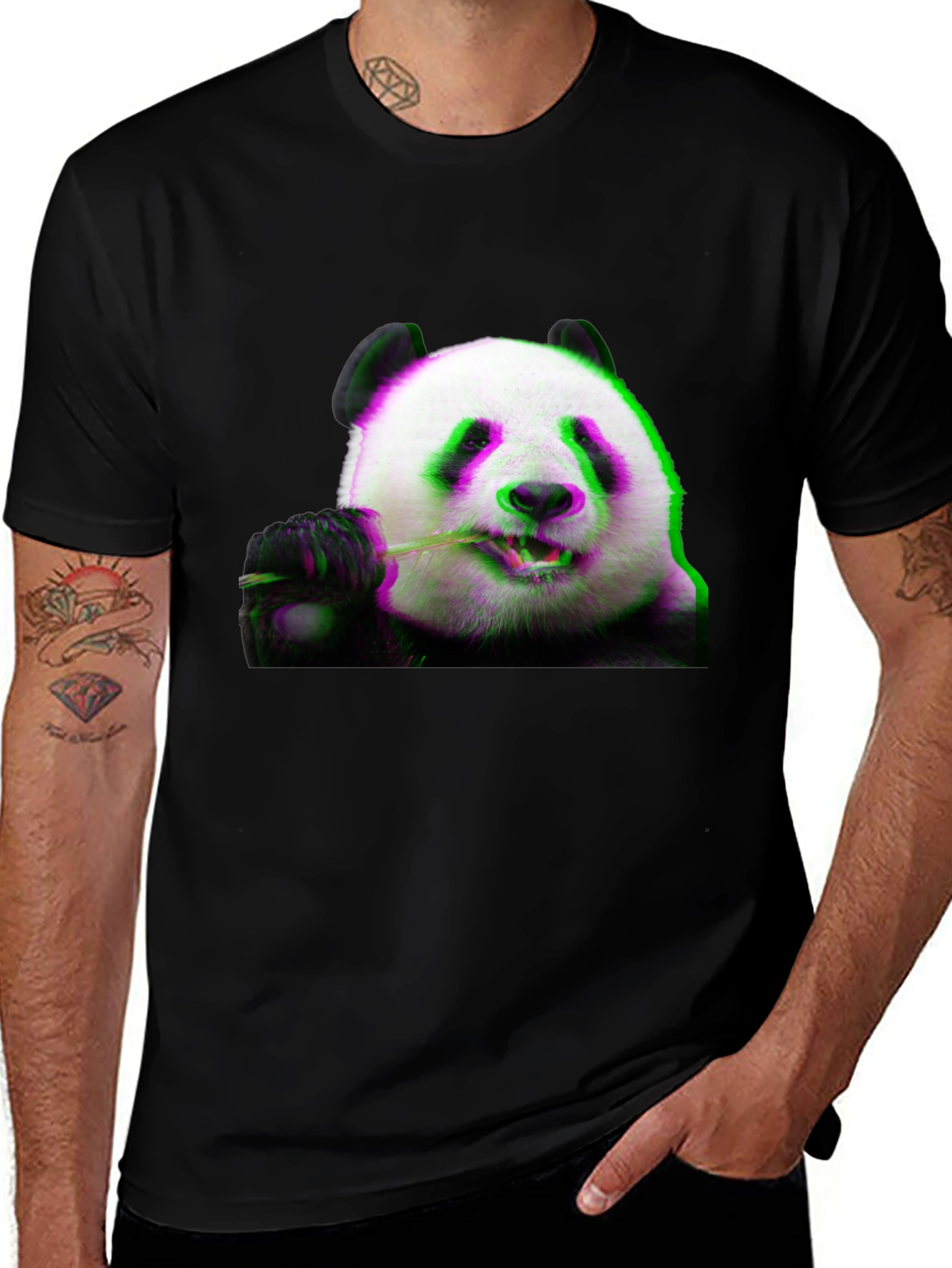 Panda Glitch Graphic Black T-Shirt