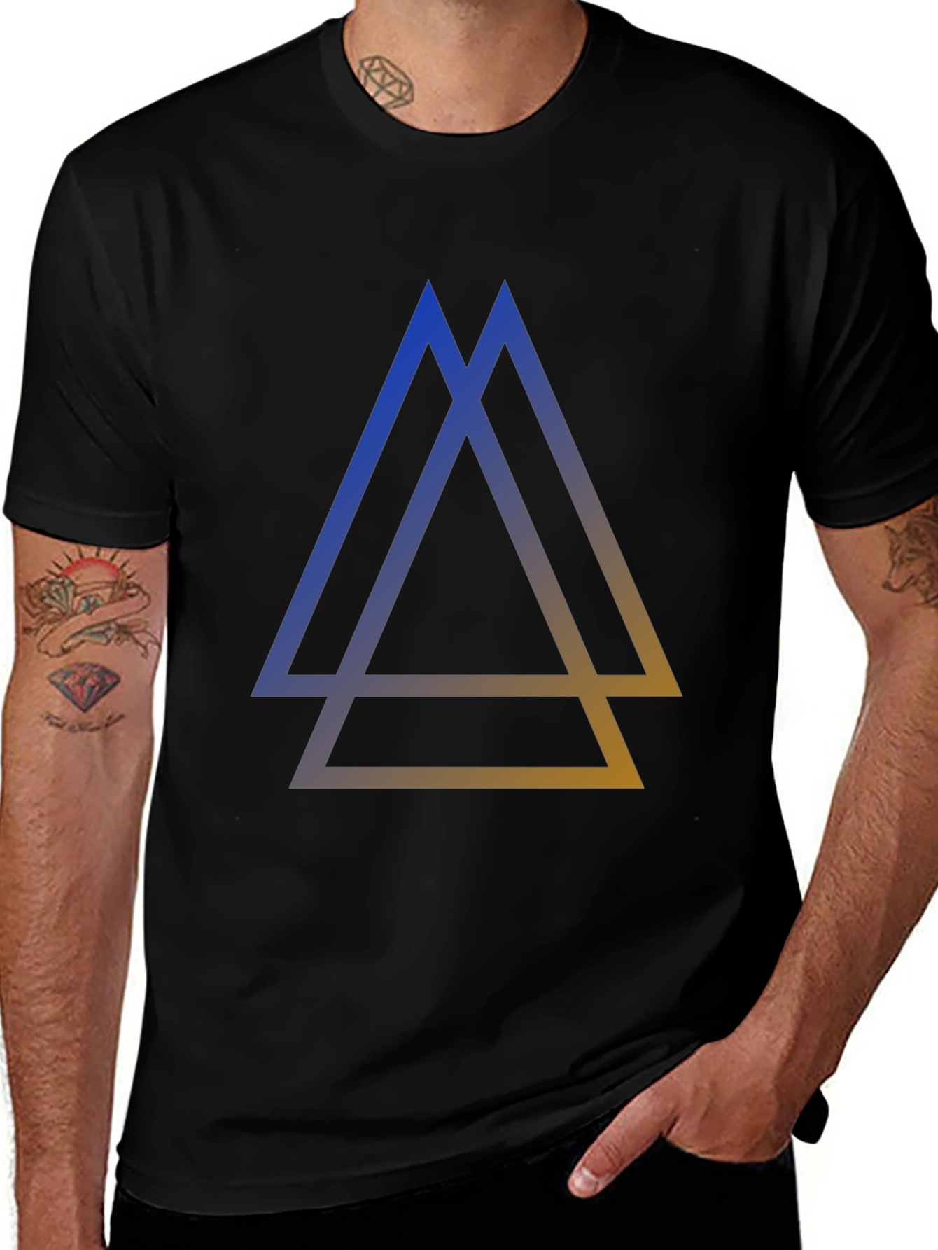 Geometric Triangle Graphic Print Black T-Shirt