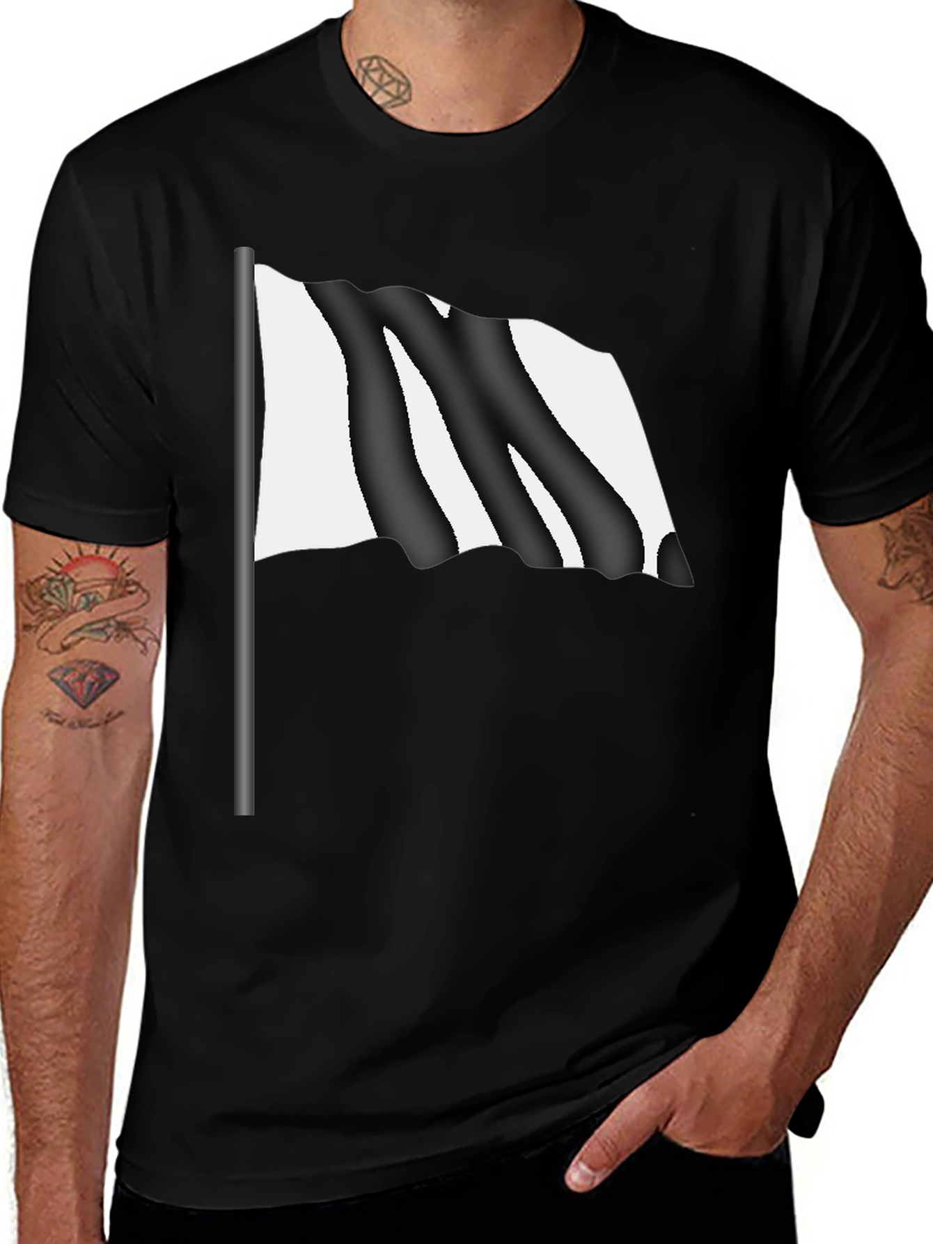 Variant 8 of Modern Graphic Tee - Black & White Flag Design