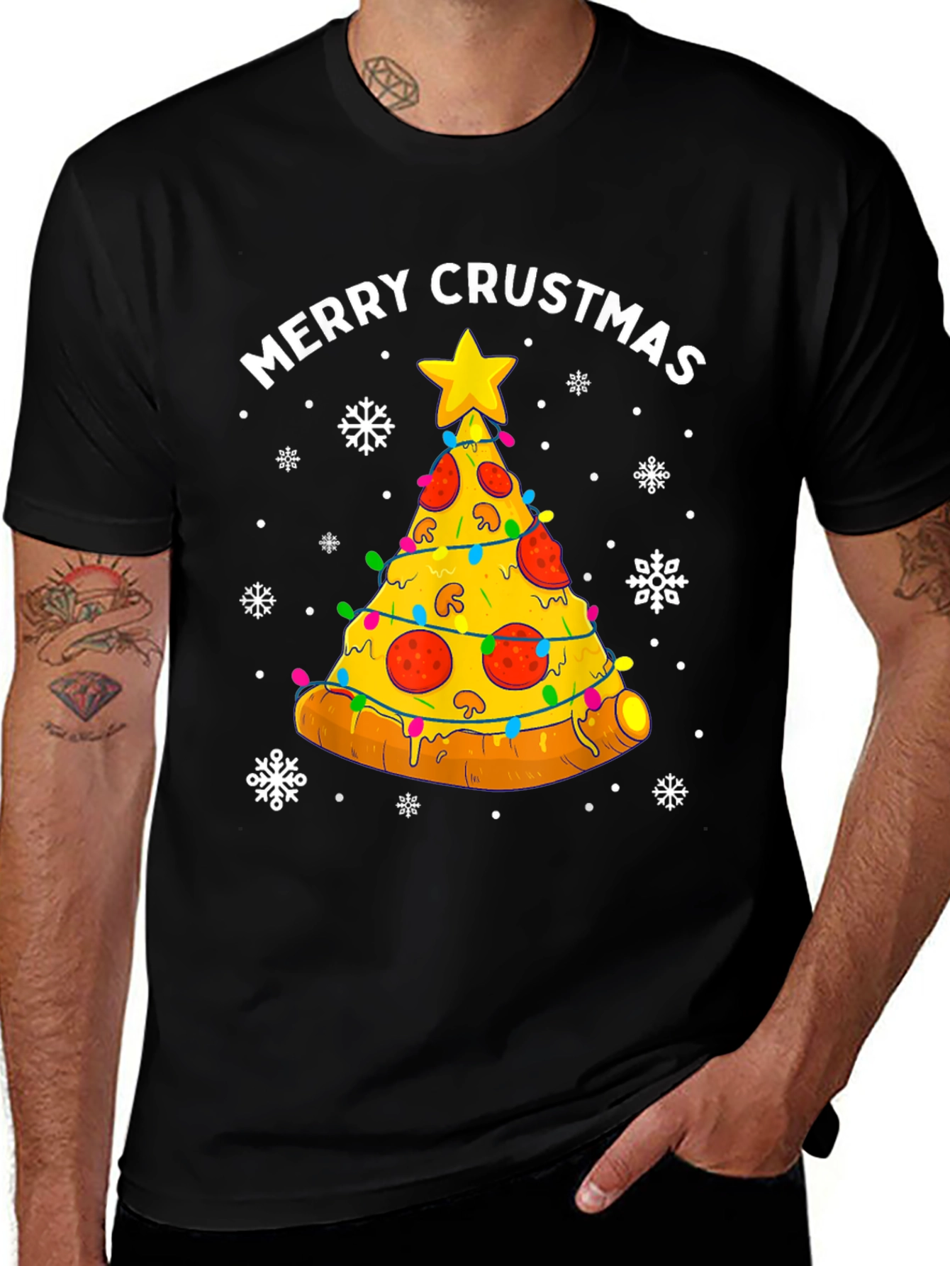 Merry Crustmas Pizza Christmas Tree T-Shirt