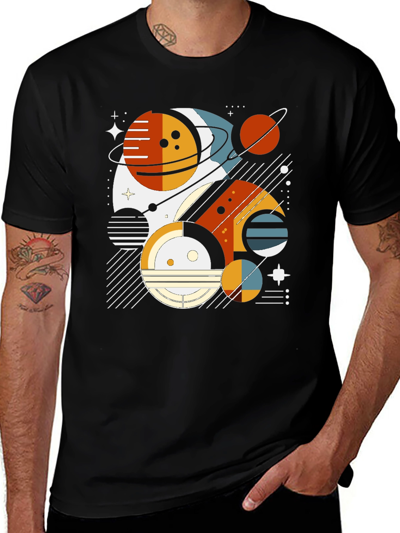 Variant 9 of Geometric Planet Graphic Tee - Modern Space Design