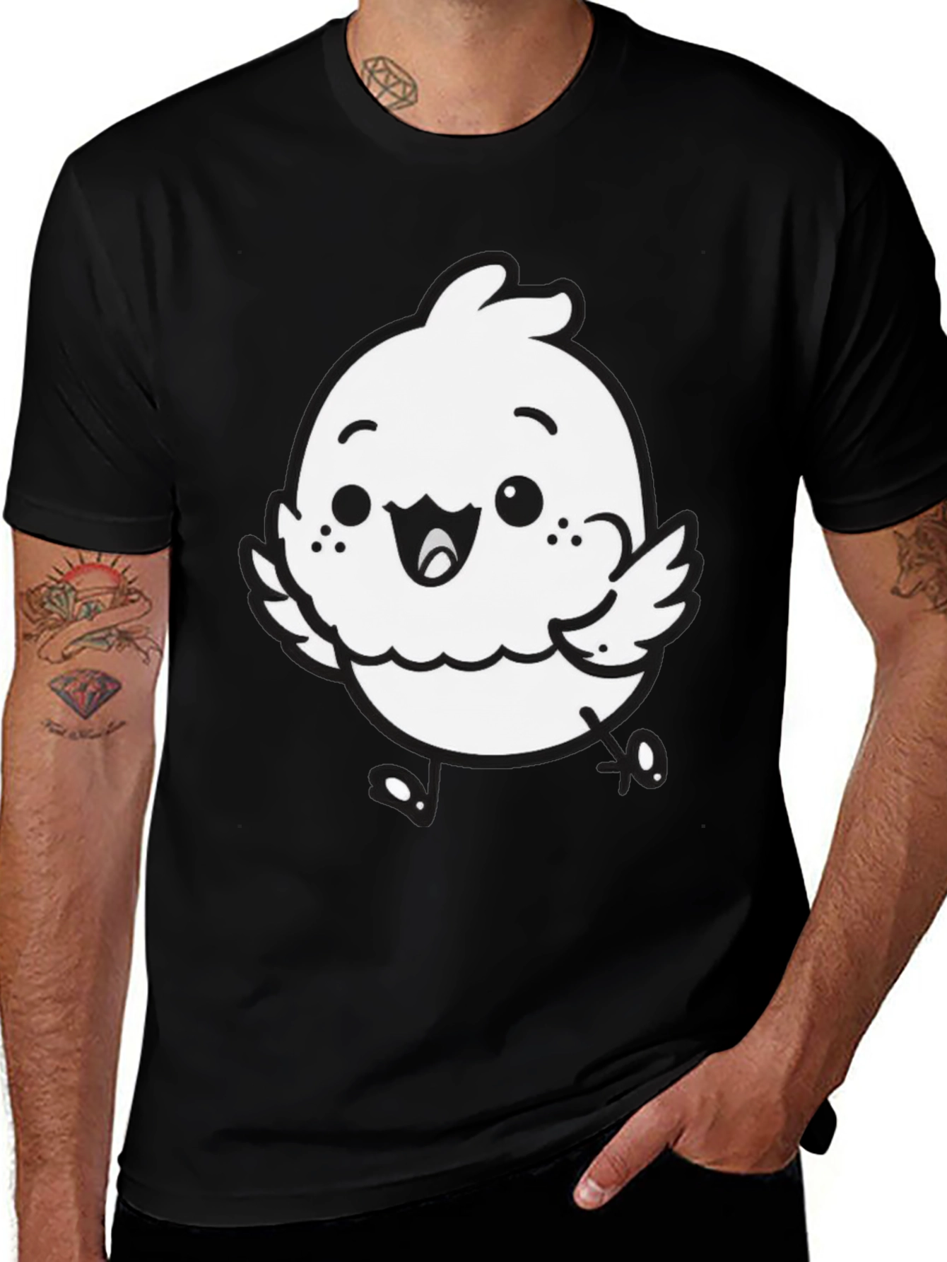 Variant 11 of Cute Cartoon Chick Black T-Shirt