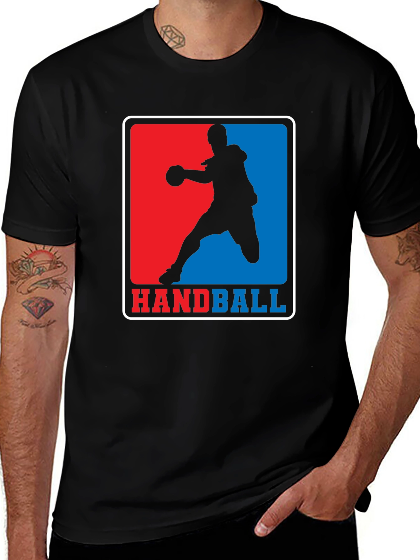 Variant 19 of Handball Player Graphic Black T-Shirt