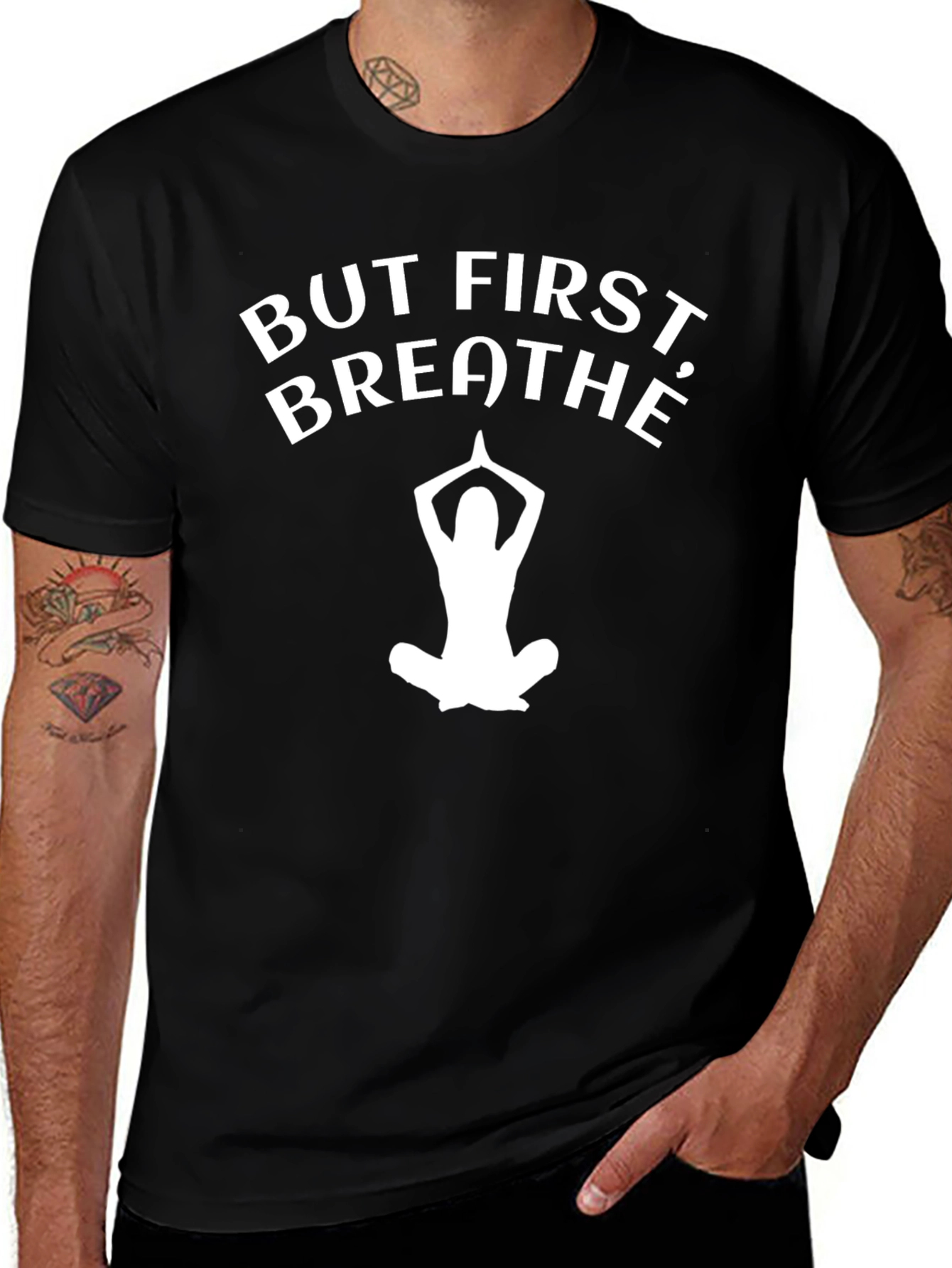 Variant 15 of But First Breathe Yoga Pose Graphic Tee