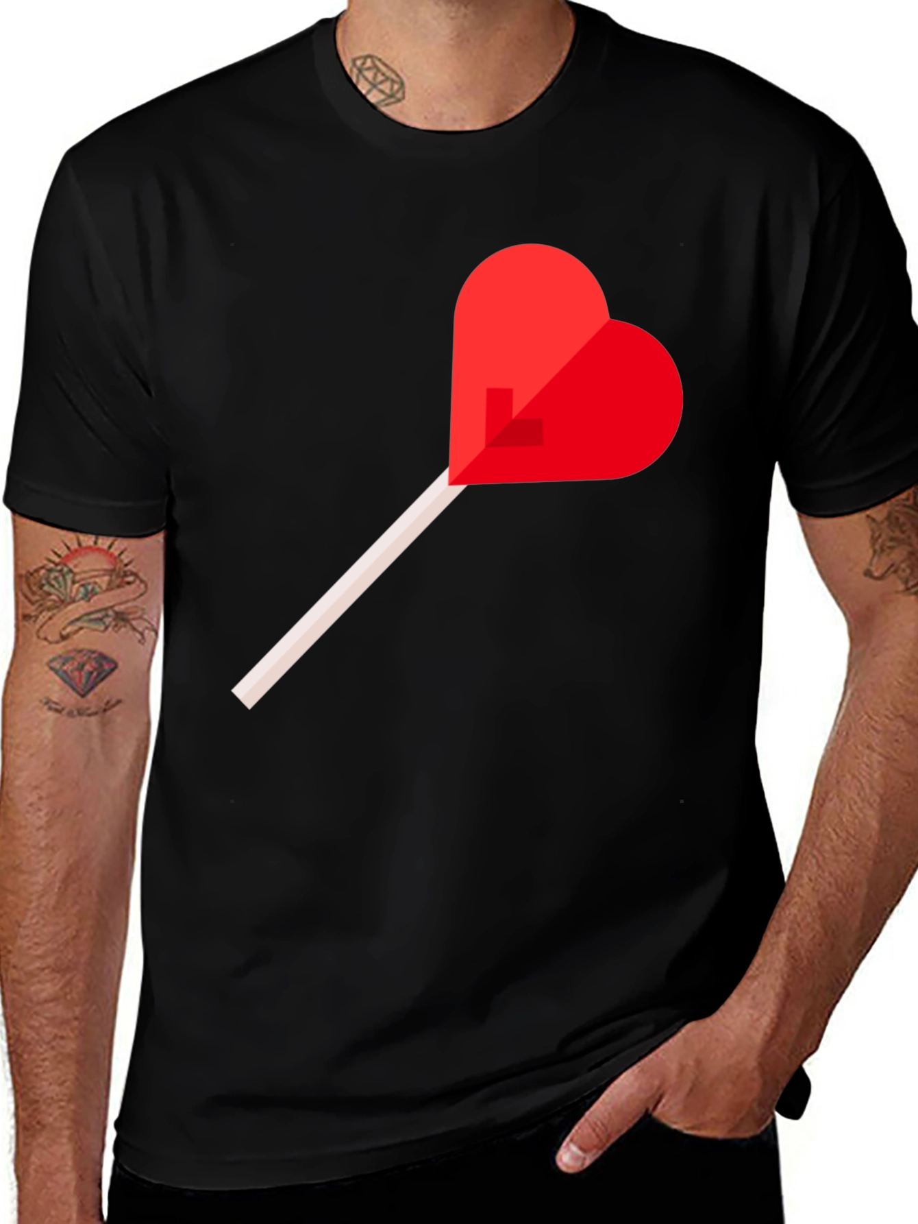 Heart Lollipop Graphic Tee - Casual Black T-Shirt