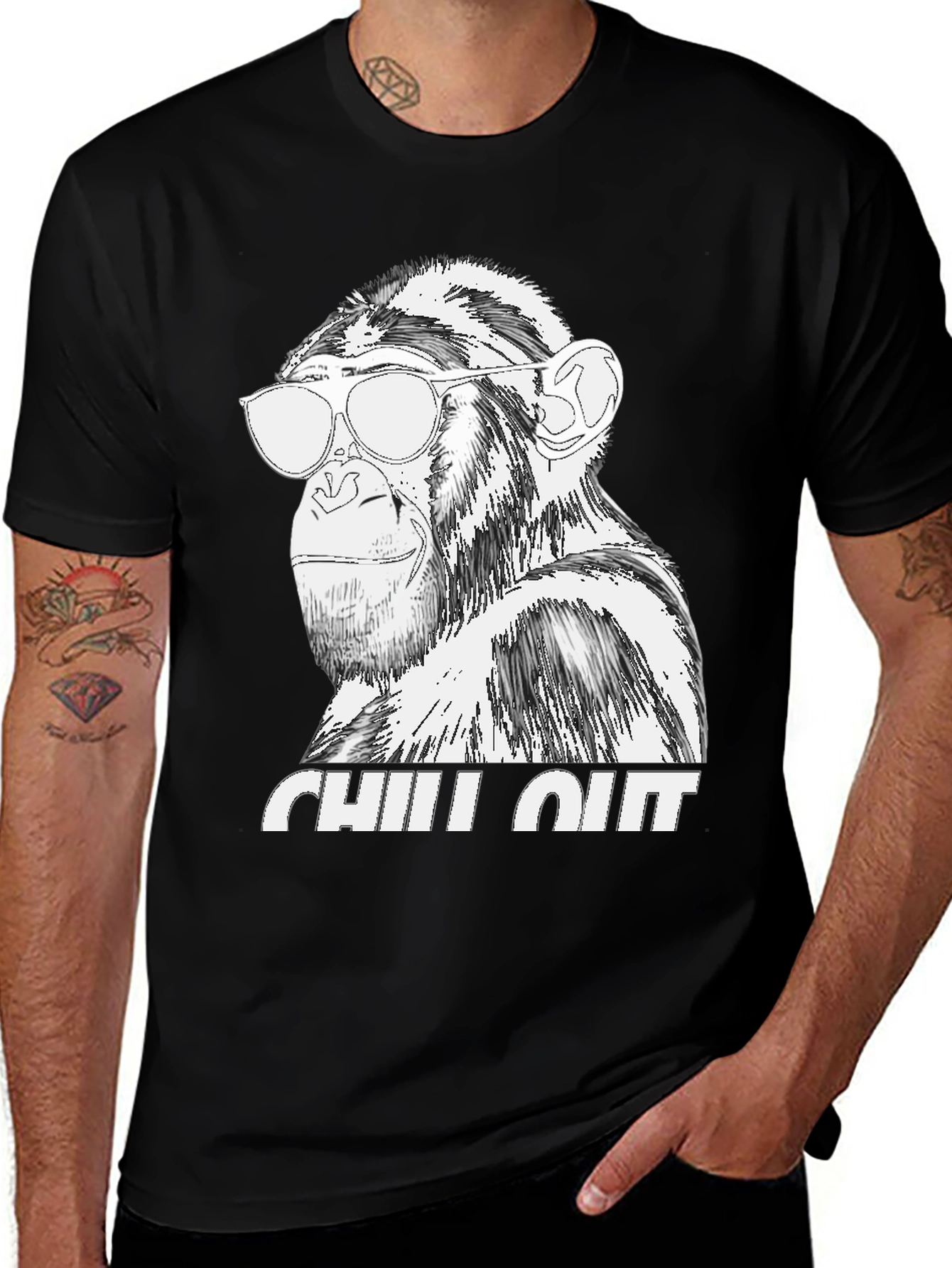 Variant 19 of Chill Out Monkey Graphic Tee - Black Cotton T-Shirt