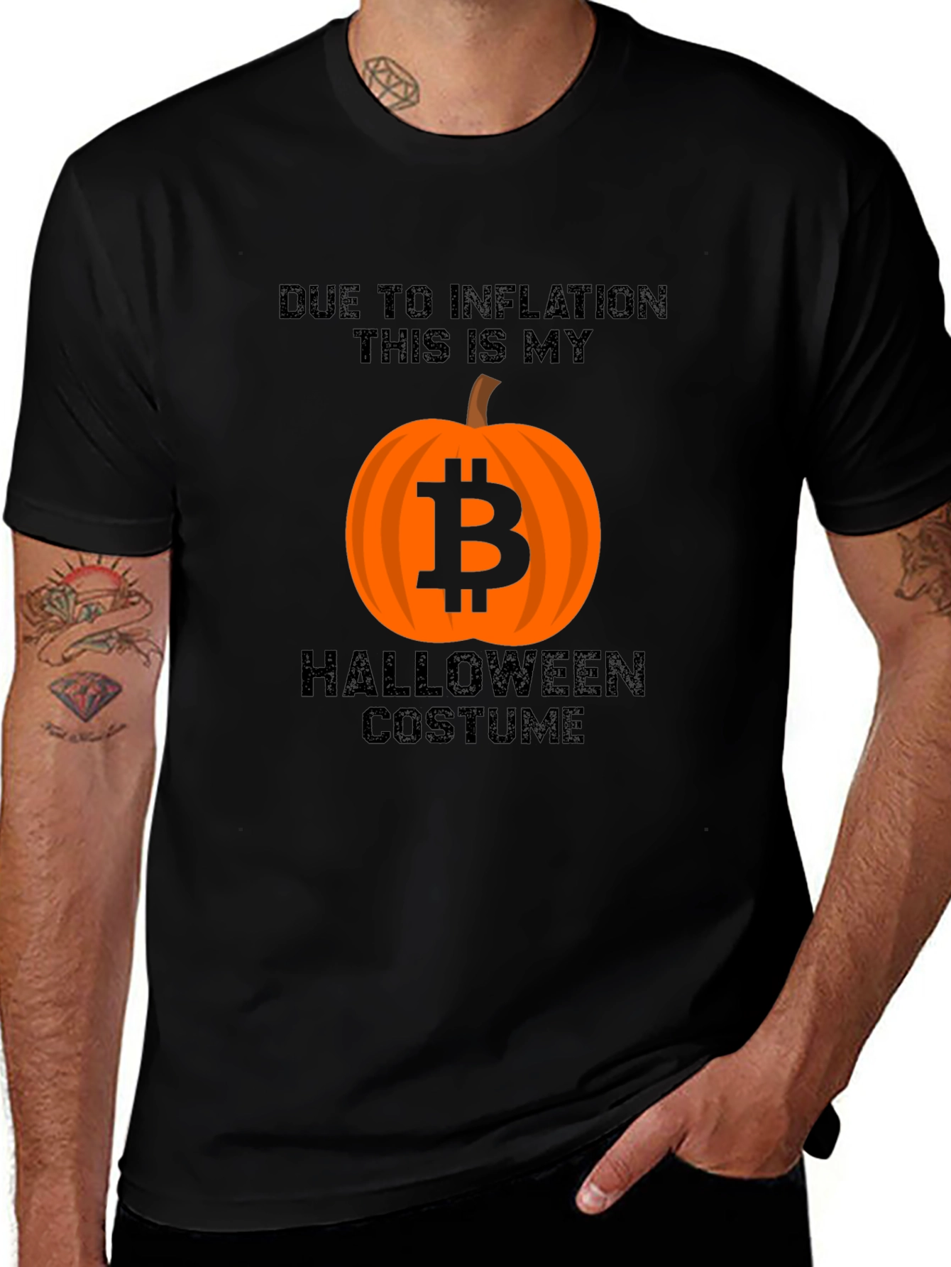 Bitcoin Pumpkin Inflation Halloween Costume Black T-Shirt