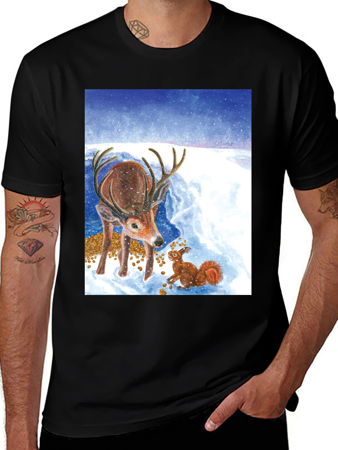 Variant 27 of Winter Deer and Squirrel Graphic Tee