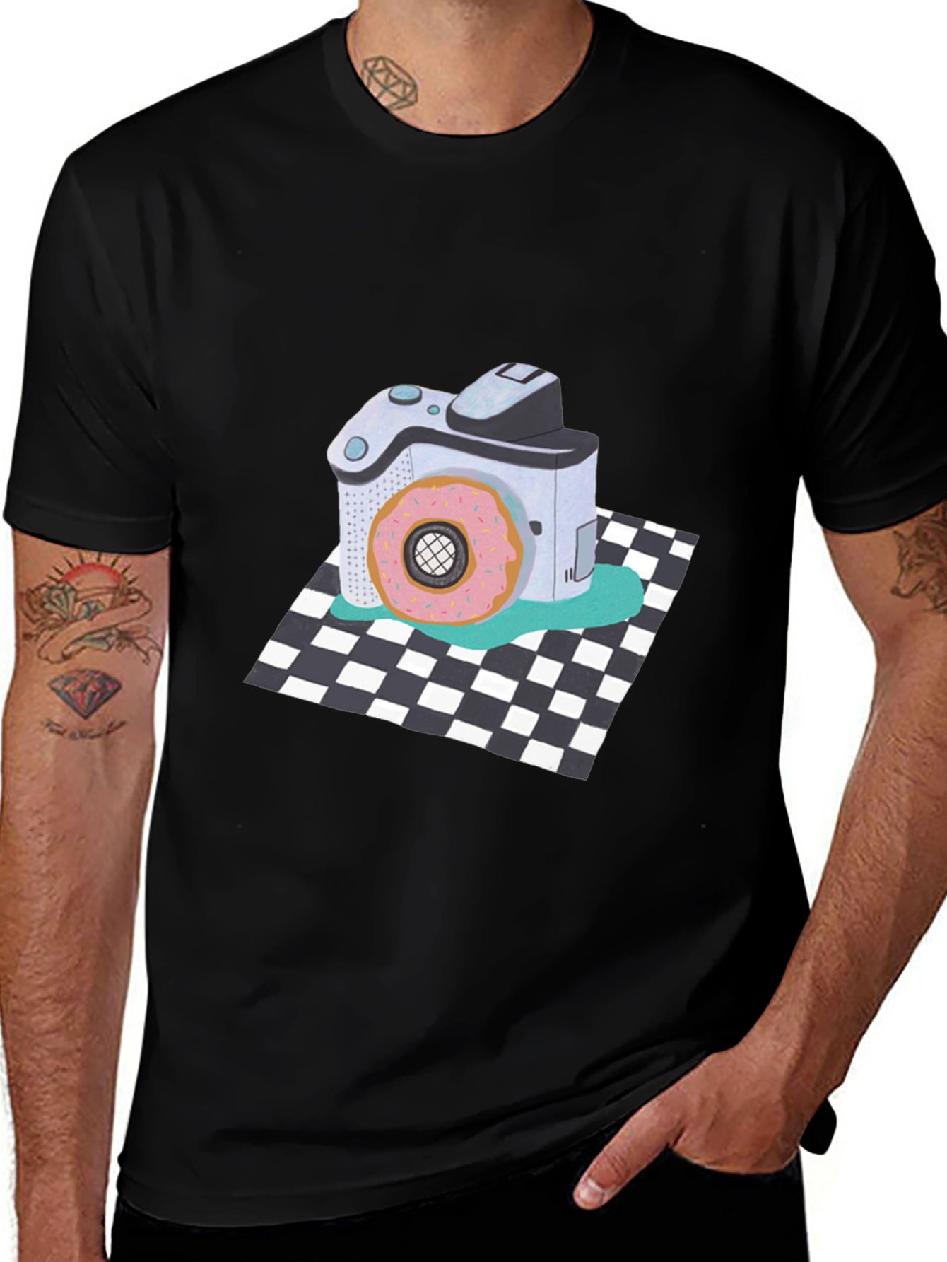 Variant 25 of Donut Camera Graphic Tee - Quirky Black T-Shirt