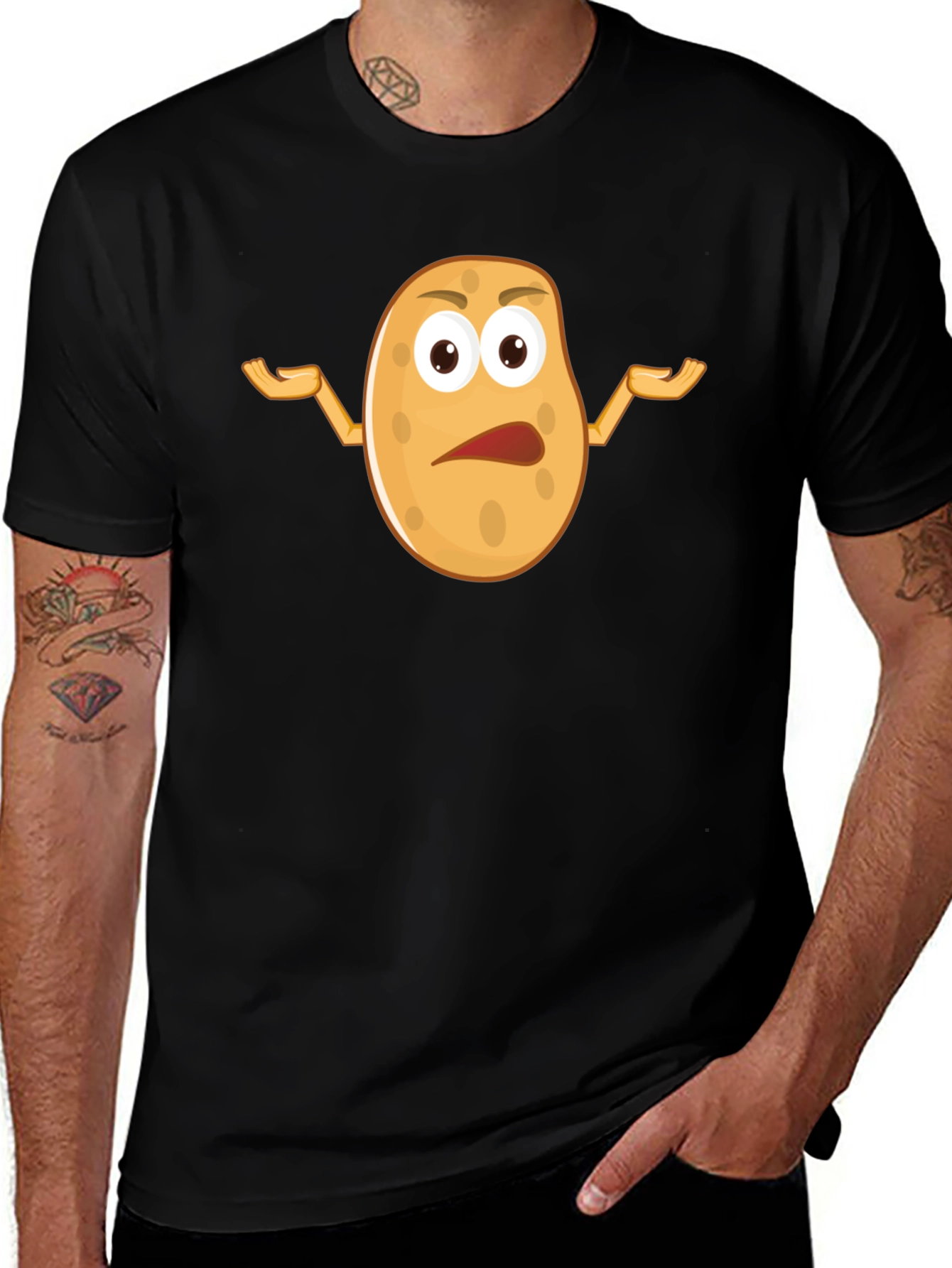 Variant 3 of Funny Potato Cartoon Graphic T-Shirt - Unisex Black Tee
