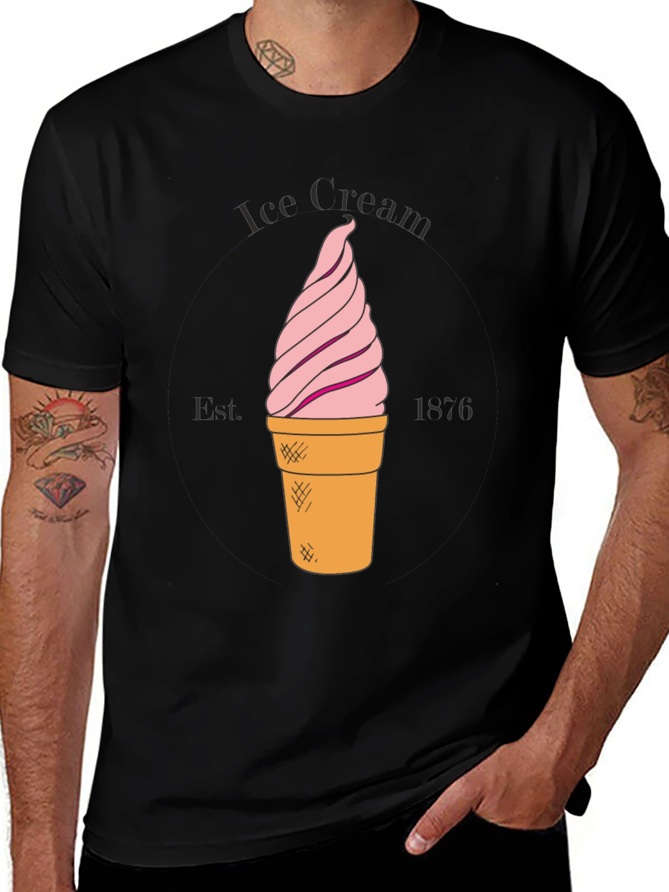 Variant 6 of Ice Cream Graphic Tee - Retro Cool Black T-Shirt