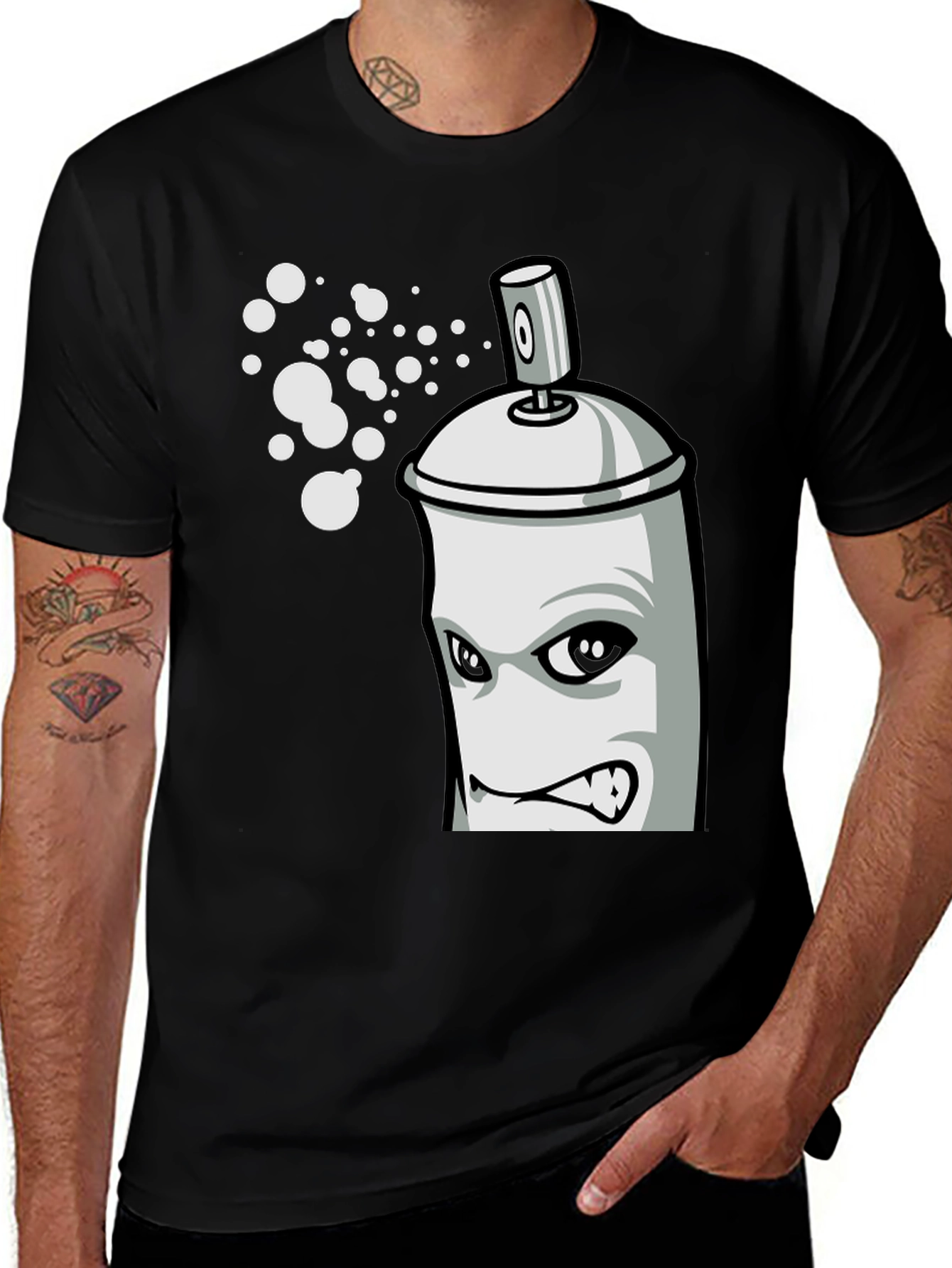 Variant 25 of Cartoon Spray Paint Can Graphic Tee - Black