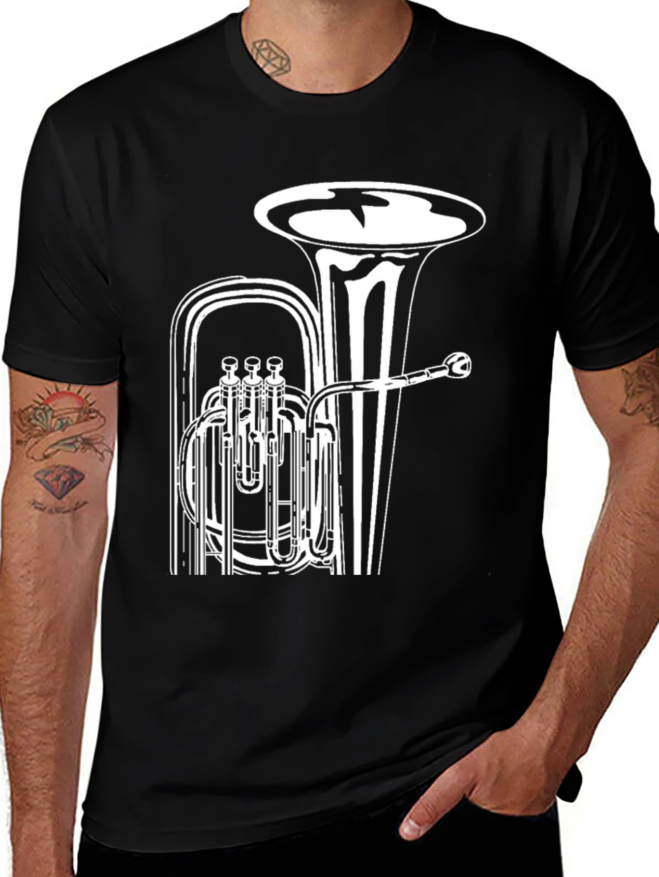 Variant 13 of Black T-Shirt with Tuba Design