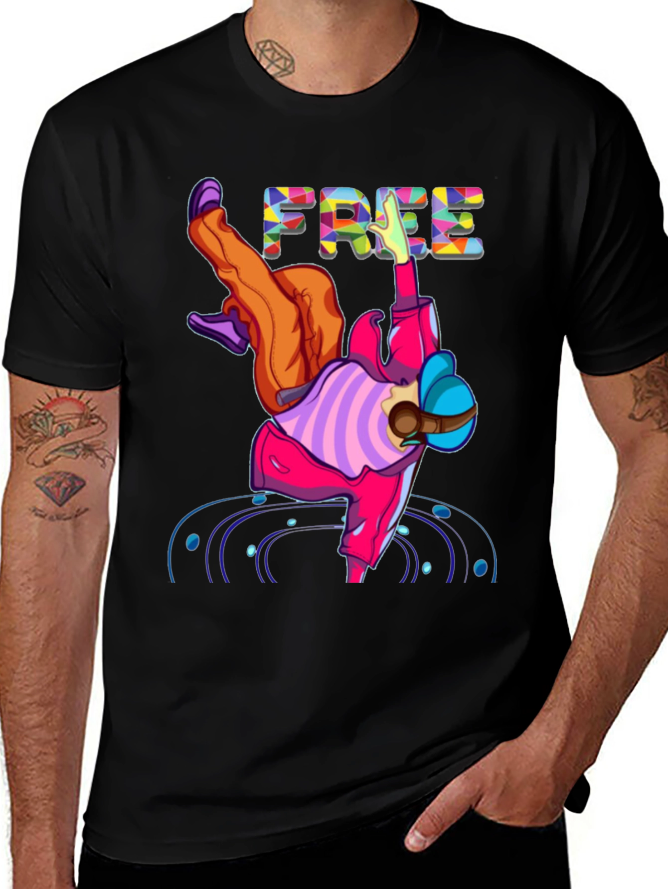 Variant 29 of Bold Graphic Tee: 'Free' Breakdancer Design