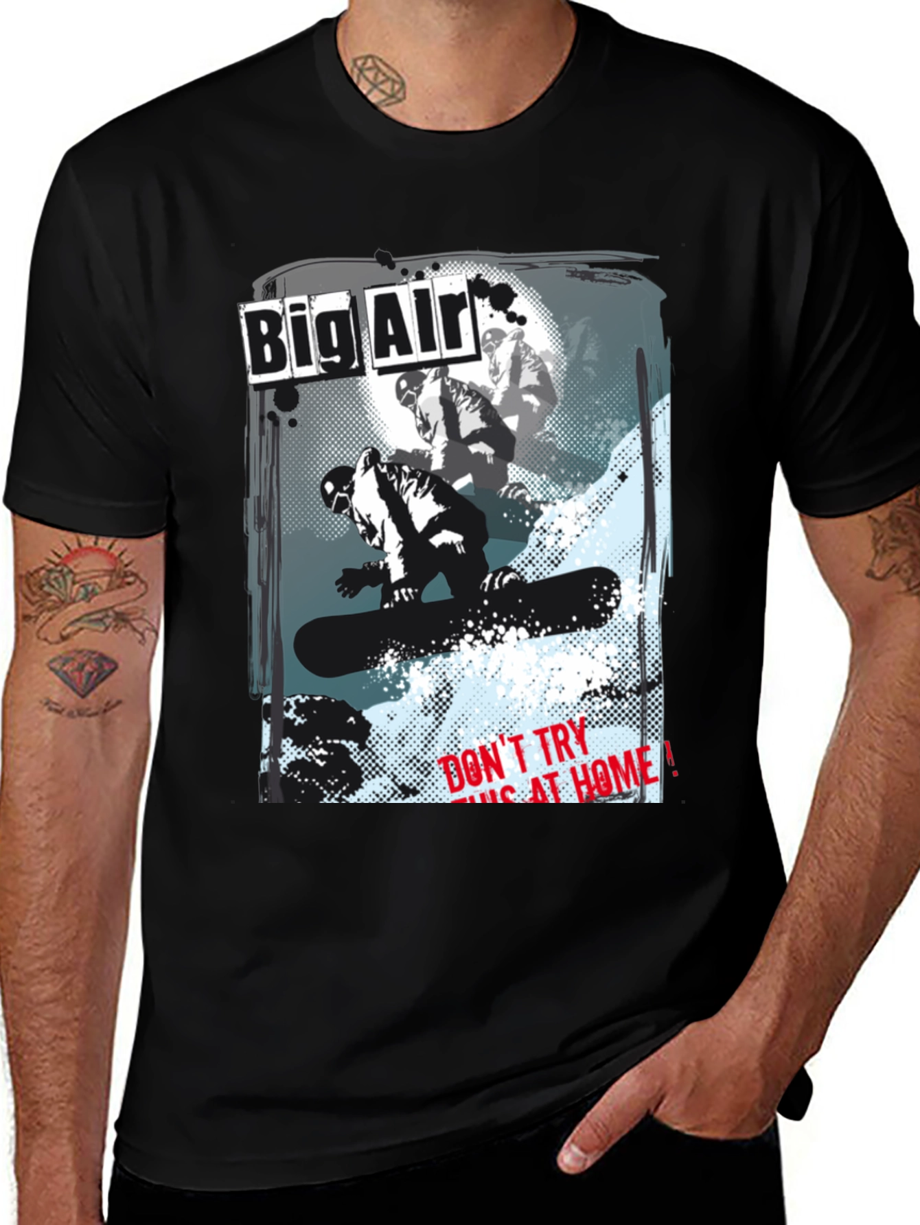 Variant 26 of Big Air Snowboarder Graphic Black T-Shirt