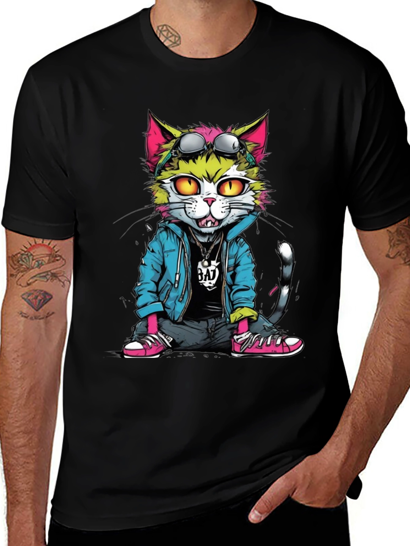 Variant 24 of Cool Cat Graphic T-Shirt - Unisex Black Tee