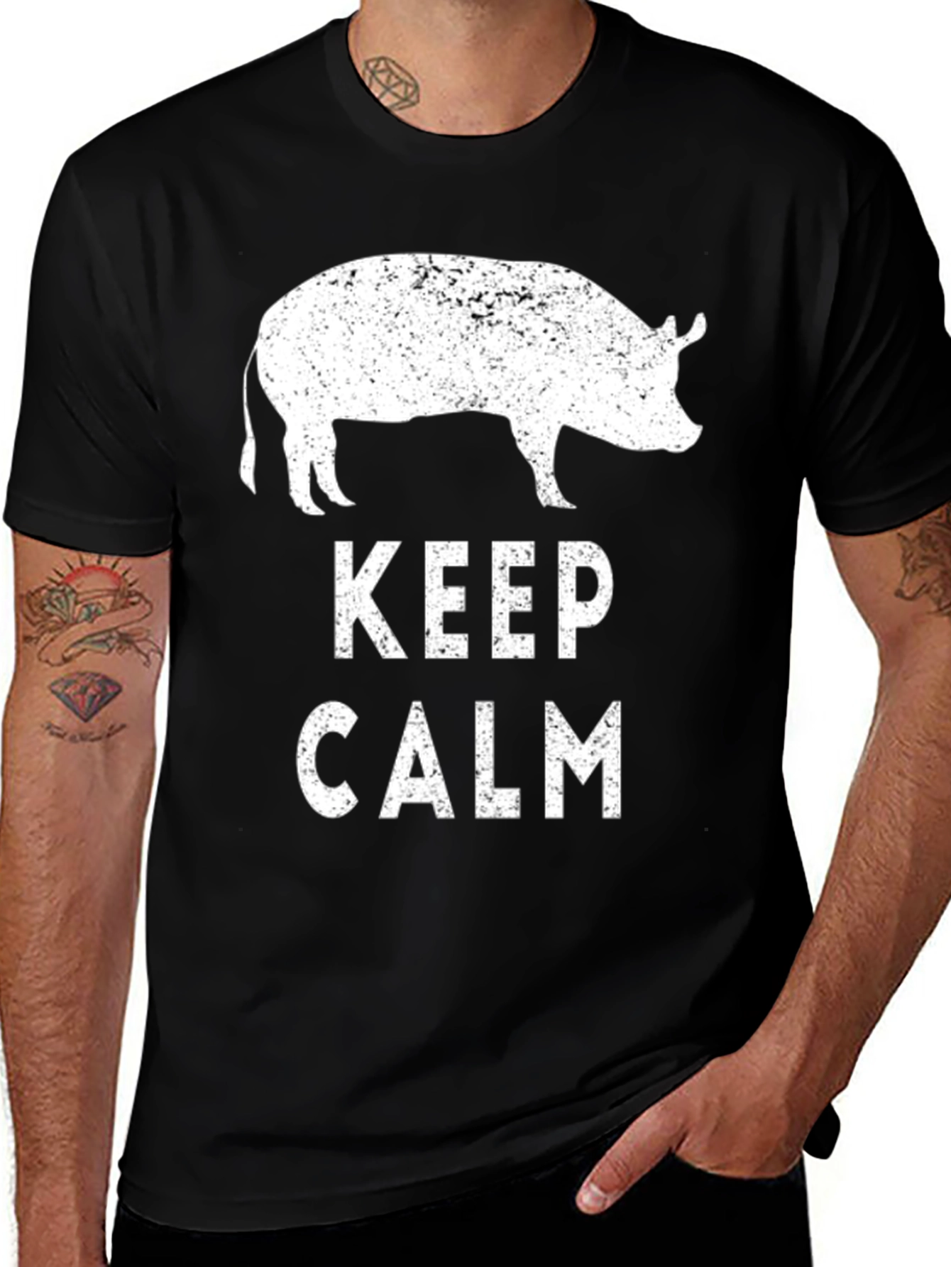 Variant 5 of Keep Calm Pig Graphic Tee - Black