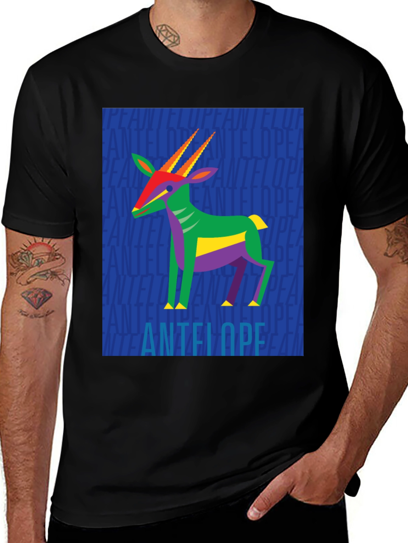 Variant 22 of Abstract Antelope Graphic Tee - Stylish Black Shirt