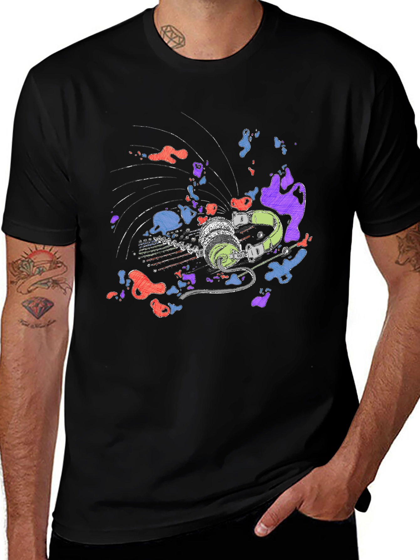 Variant 20 of Retro Headphones Graphic Tee - Black Cotton T-Shirt