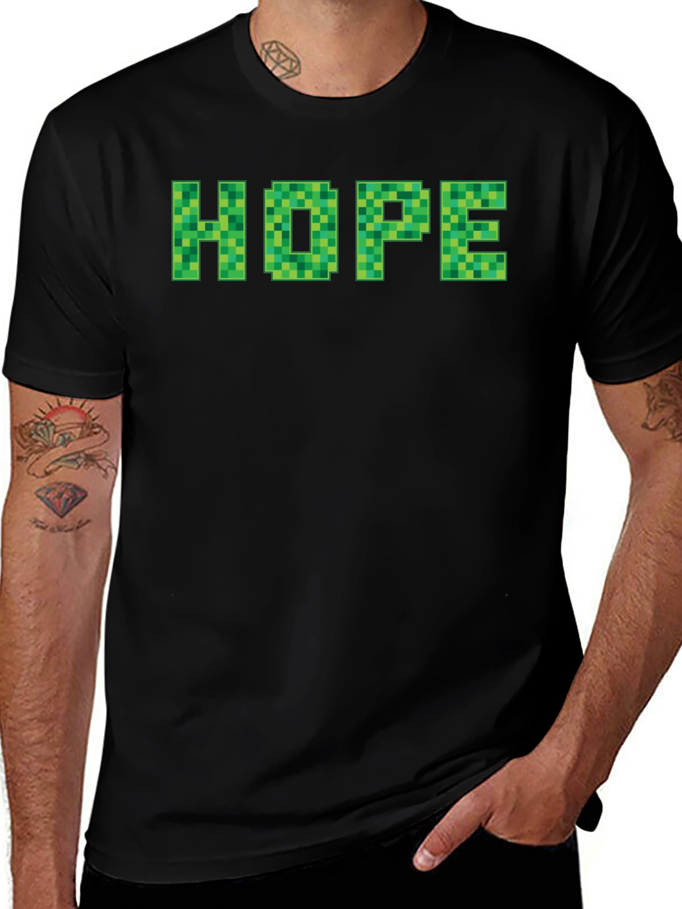 Minecraft Hope T-Shirt - Pixelated Green Lettering