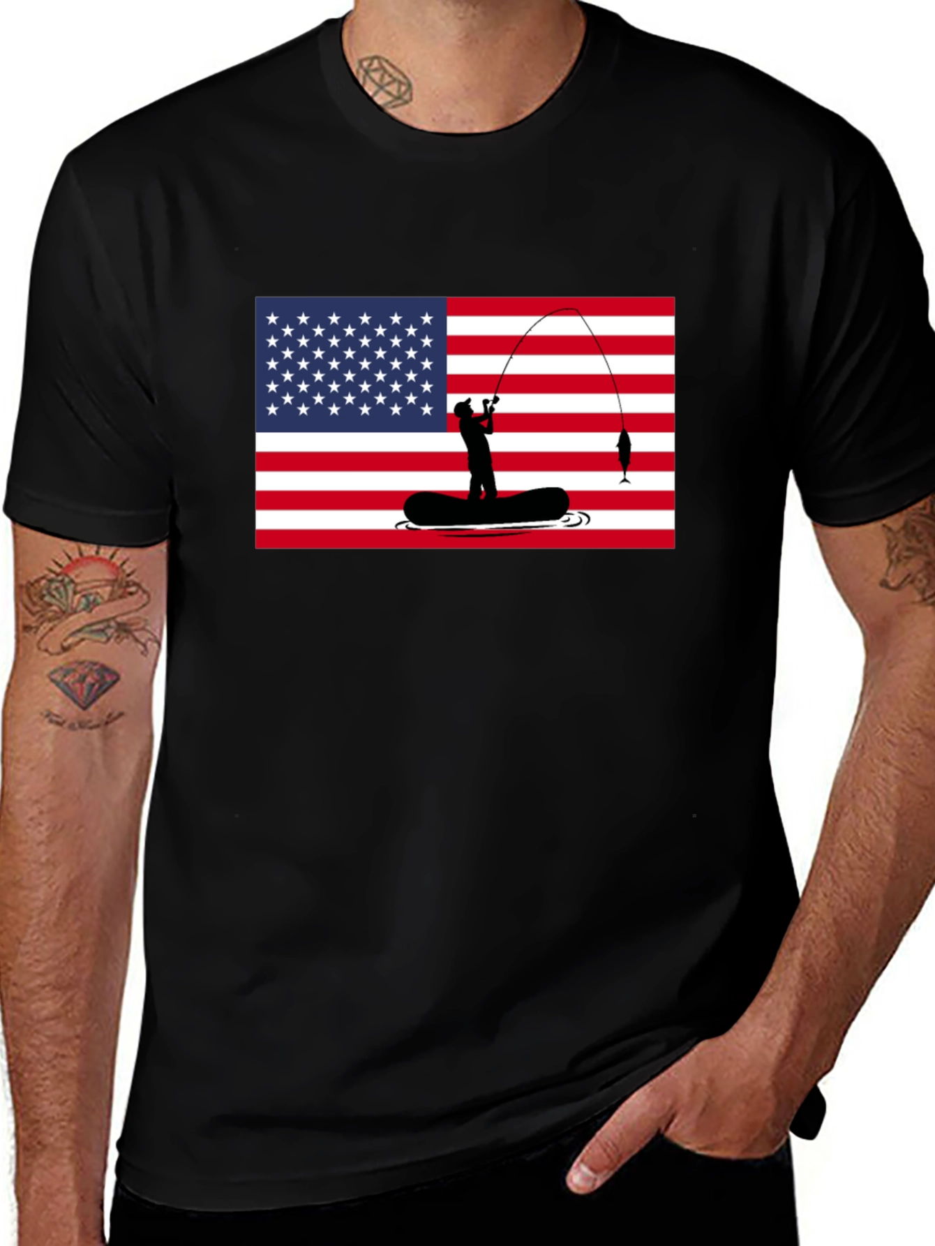 Variant 27 of American Flag Fishing T-Shirt - Patriotic Angler