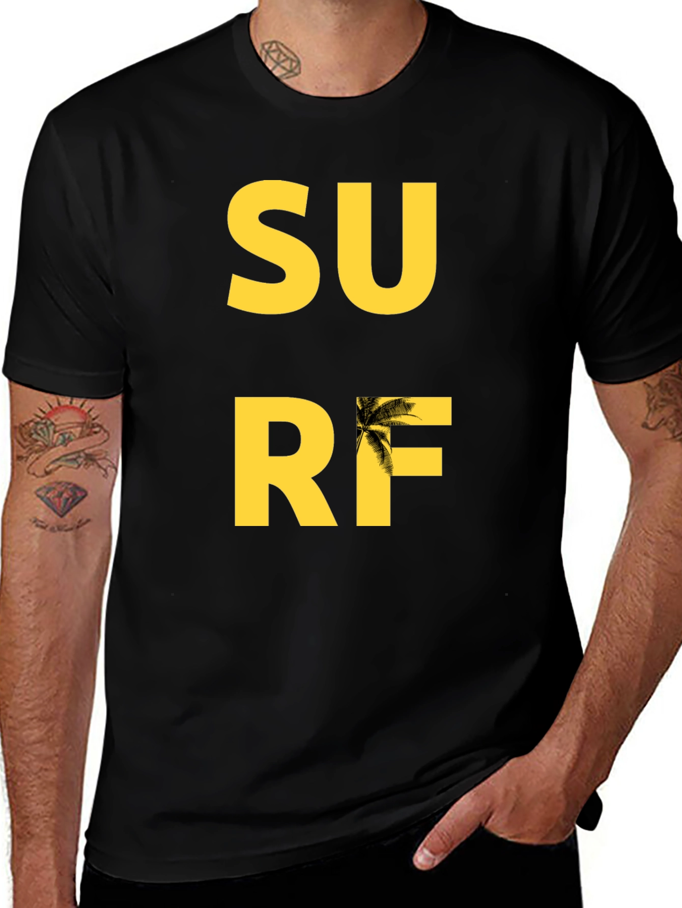 Surf Graphic Tee - Black Cotton T-Shirt