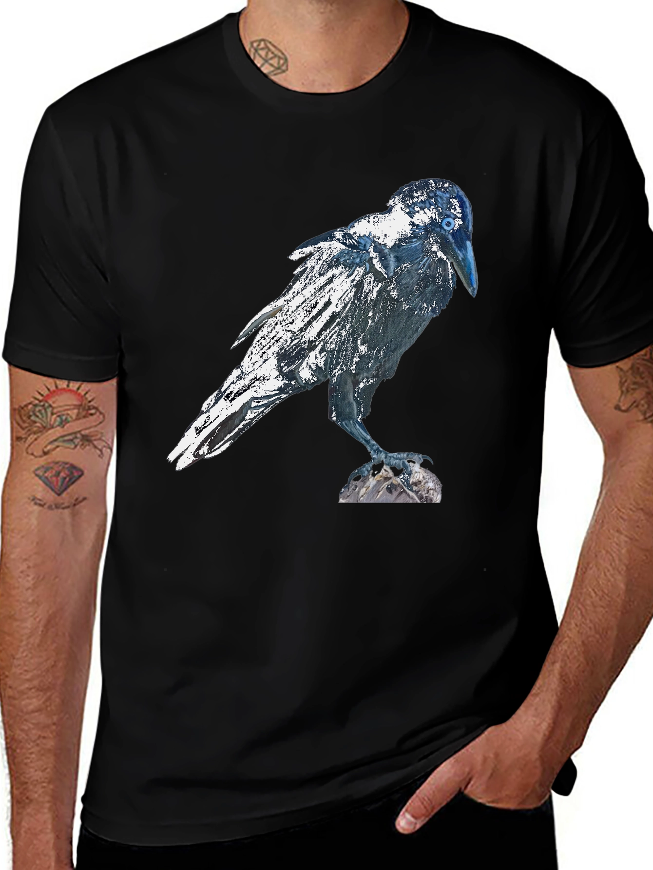 Variant 30 of Raven Graphic Tee - Black Cotton Casual Wear