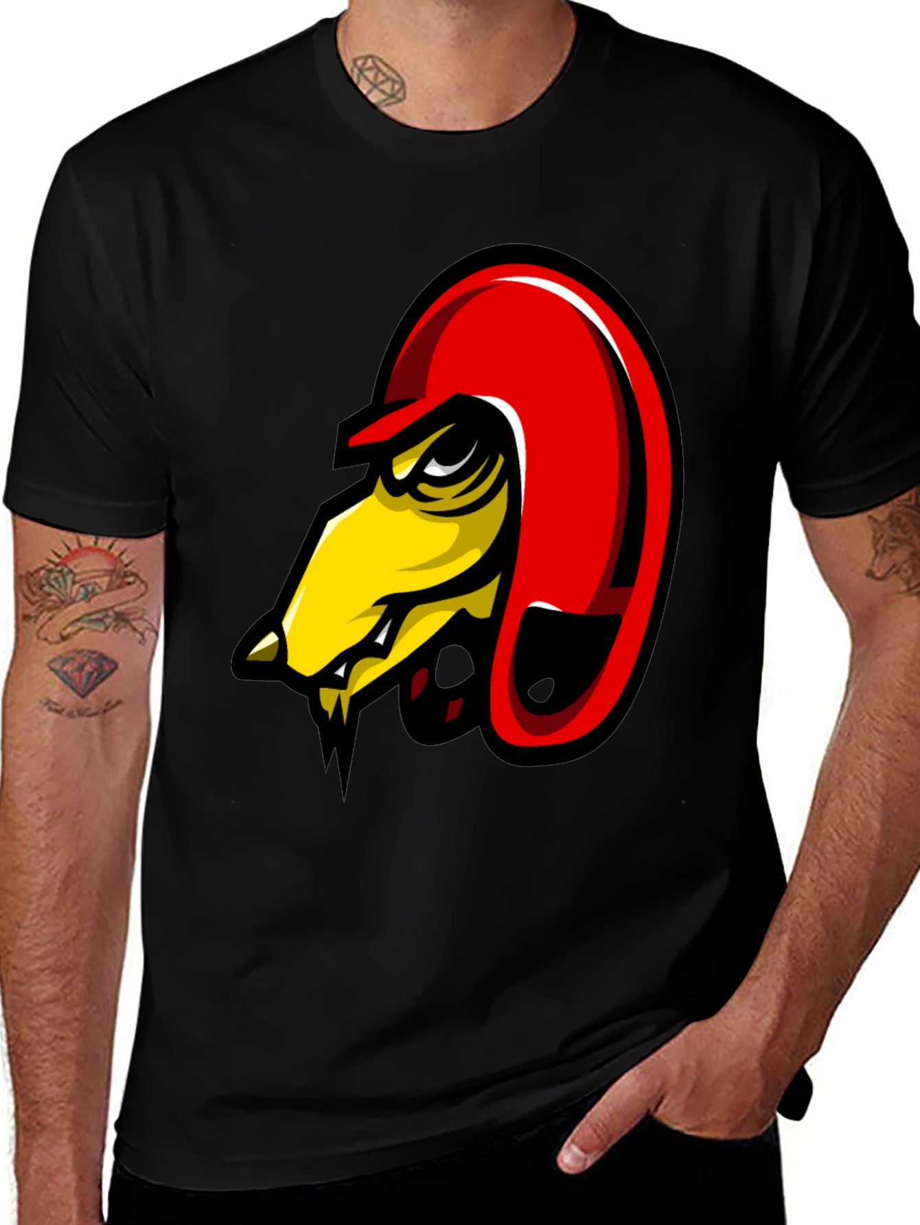 Variant 9 of Men's Black Graphic Tee - Angry Bird Design