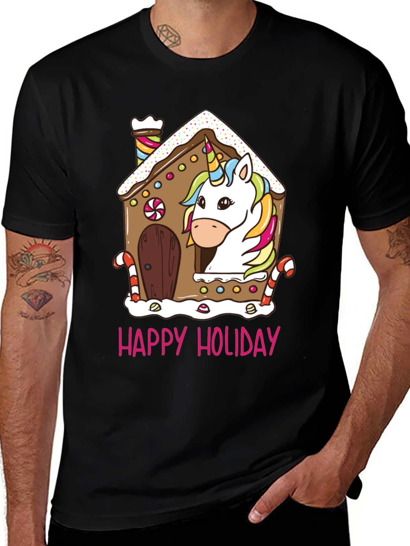 Unicorn Holiday Gingerbread House Graphic Tee