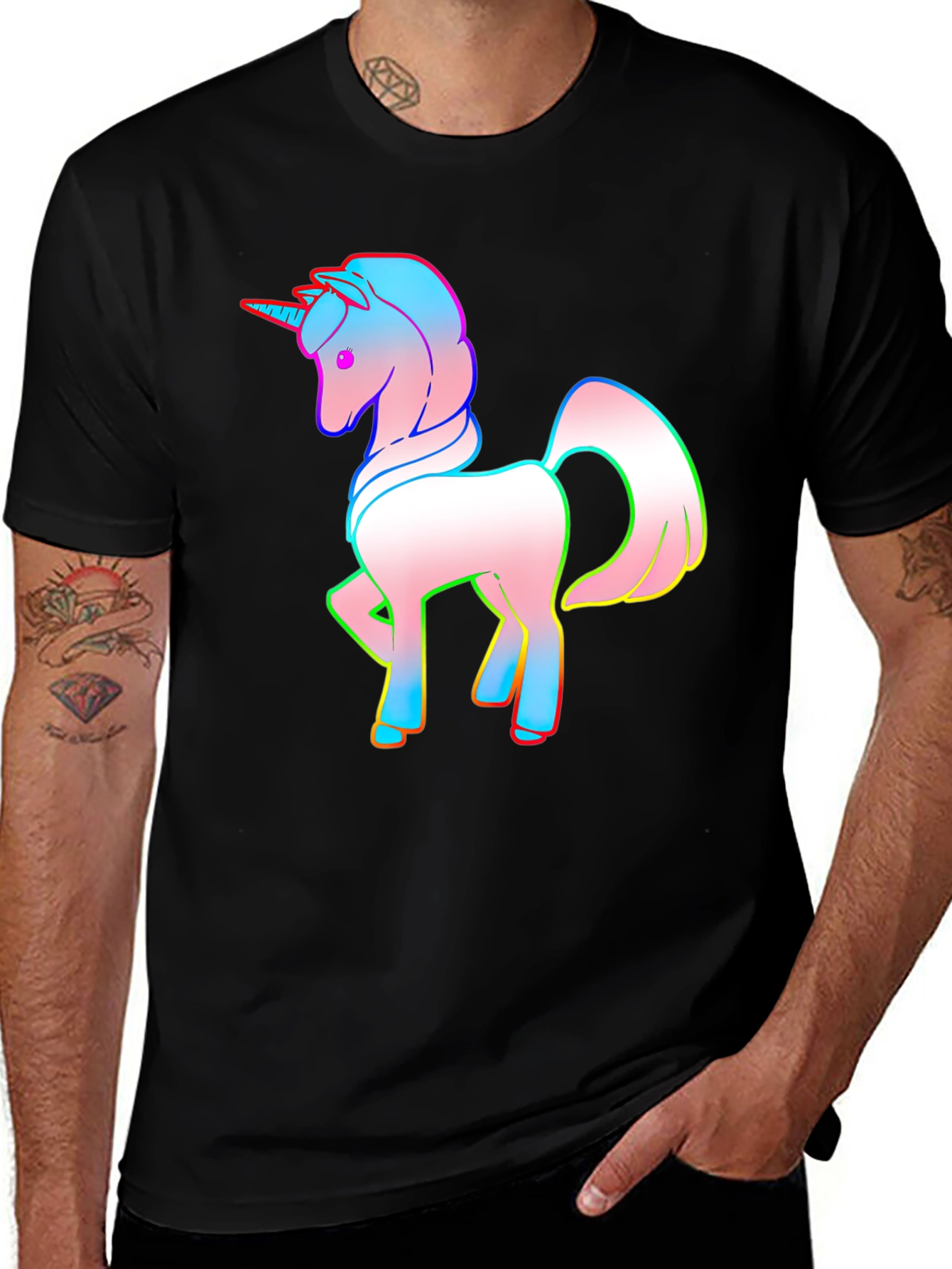 Variant 16 of Unicorn Graphic Tee - Black Cotton Shirt