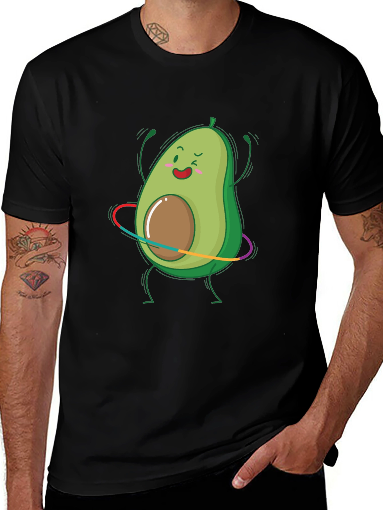 Variant 30 of Avocado Hula Hoop Graphic Tee - Black Cotton T-Shirt
