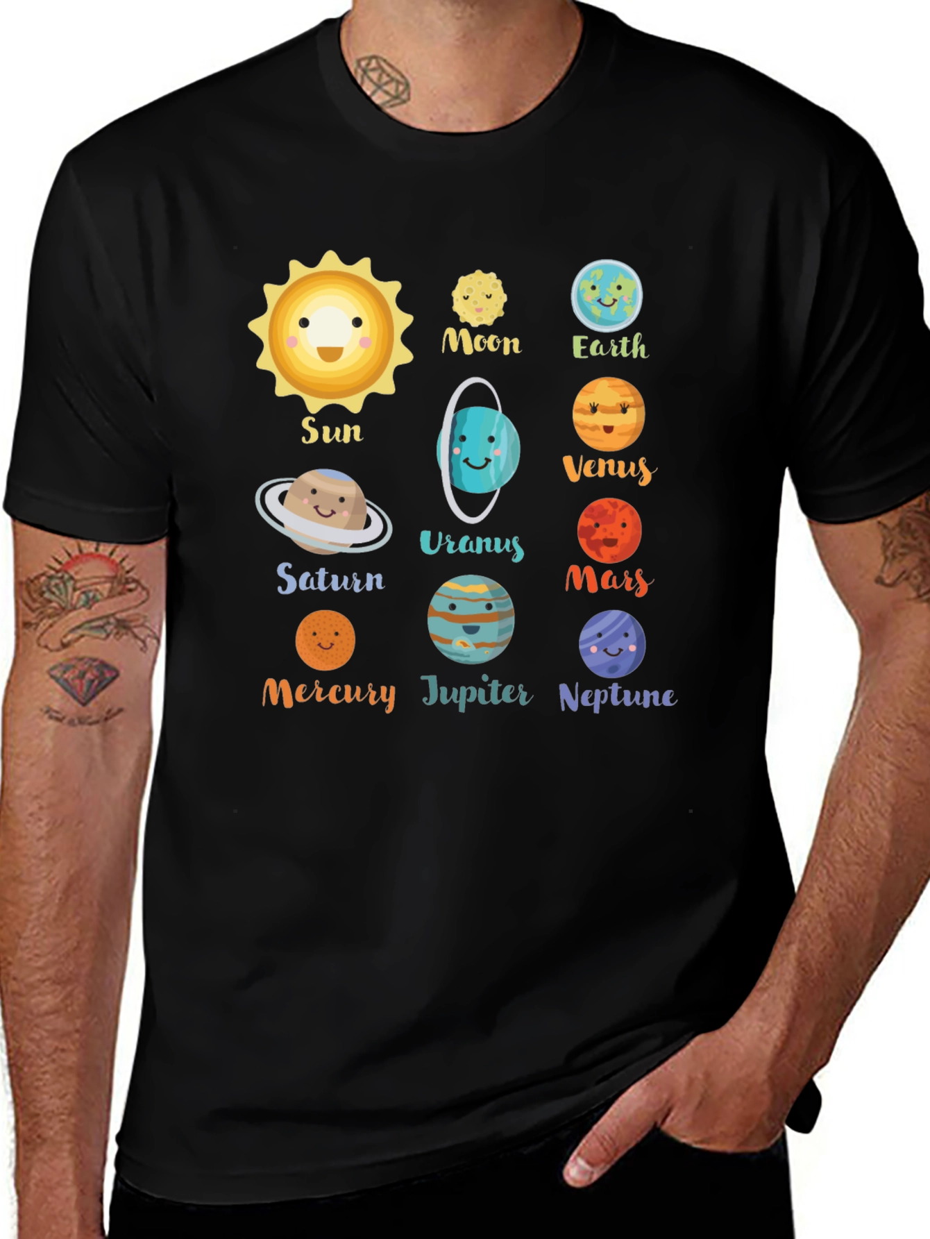 Variant 6 of Cartoon Planets T-Shirt - Solar System Tee