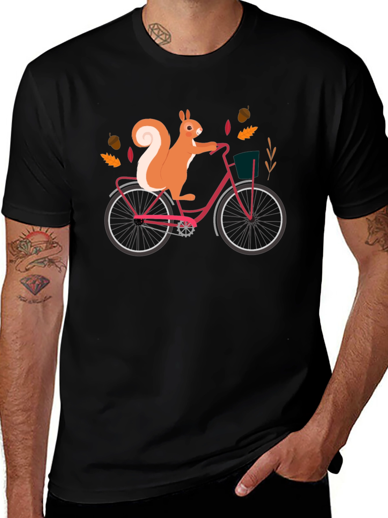 Variant 24 of Squirrel on Bike Graphic Tee - Black Cotton T-Shirt