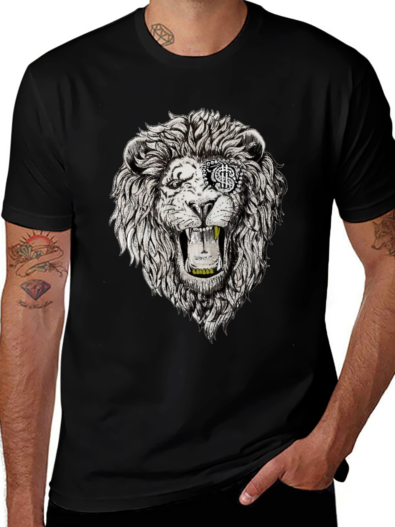 Variant 18 of Lion Graphic Tee - Black Crew Neck