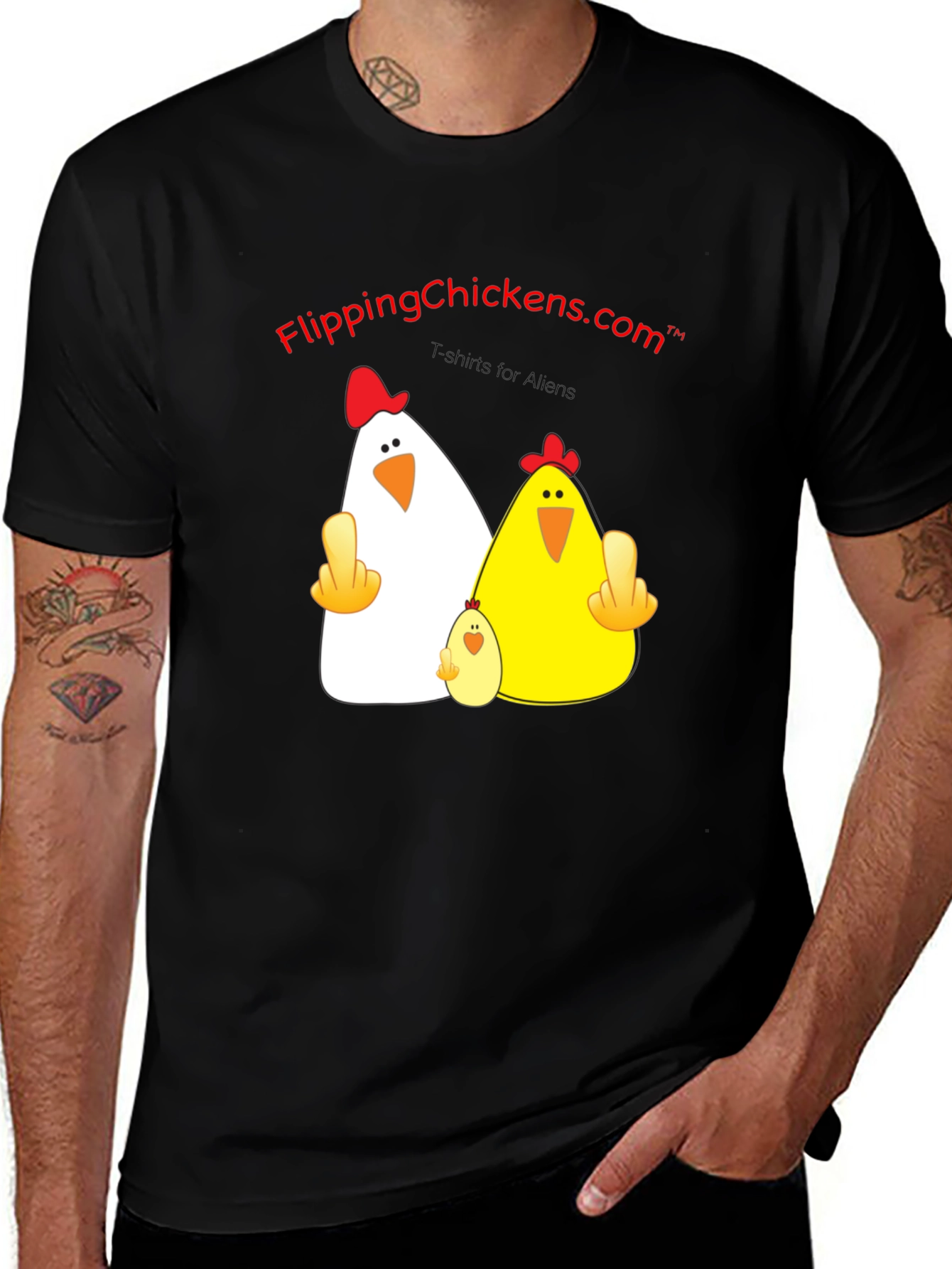 Variant 5 of Flipping Chickens T-Shirt Funny Alien Design
